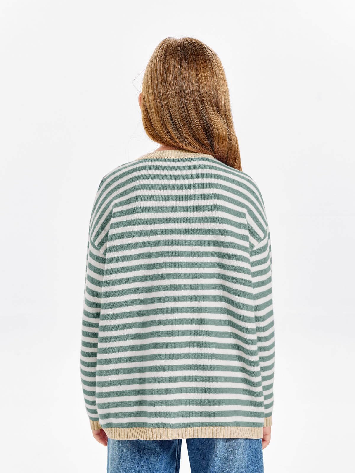 Haloumoning Mädchen Pullover Streifen Strickpullove Rundhalsausschnitt Leichter Sweater Einfarbig Langarm Knitted Winter Sweatshirt für Kinder Pulli Oberteile