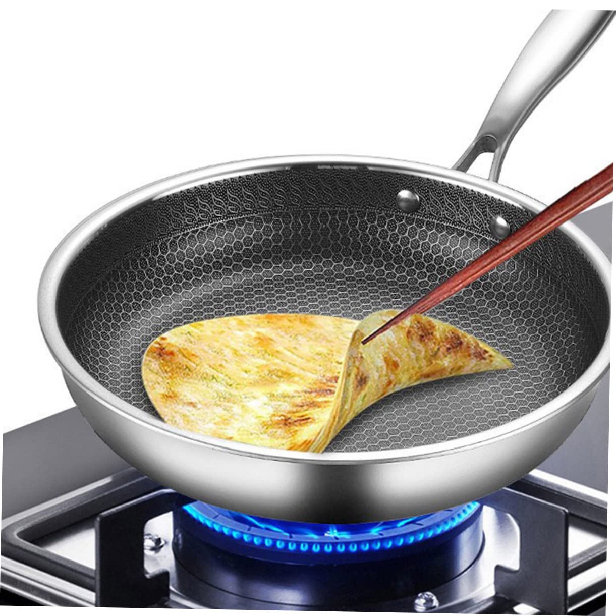 Zerodeko Wok Ménager en Acier Inoxydable Design Épaissi et Revêtement Texturé Antirayures, Poêle pour Cuisinière Électrique la Cuisine Quotidienne