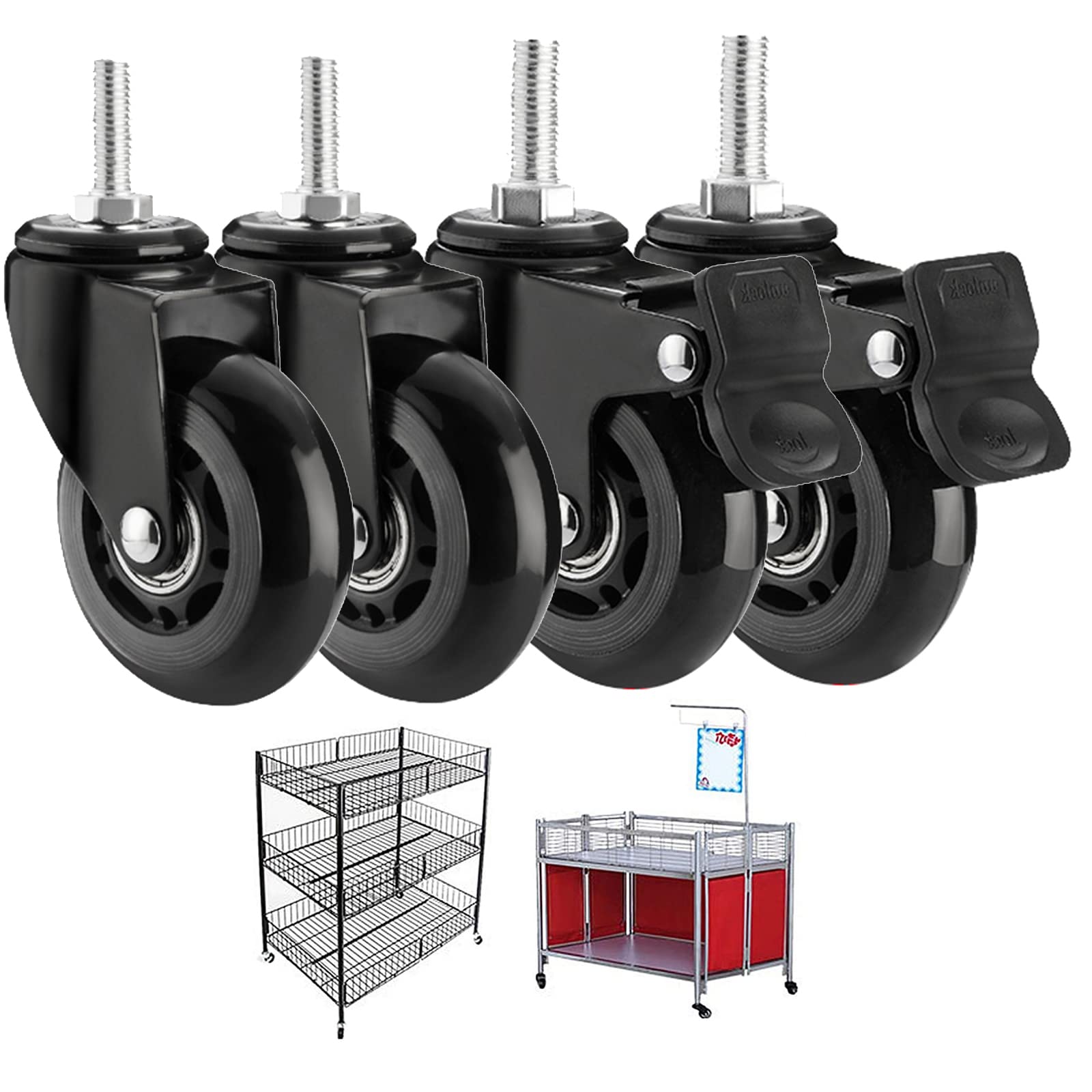 GYRAZXS M8 x 25 mm & M10 x 25 mm Swivel Castors with Thread Heavy Duty Rubber Wheels for Furniture Trolleys Cribs Workbenches Includes Brakes Replacement Castors