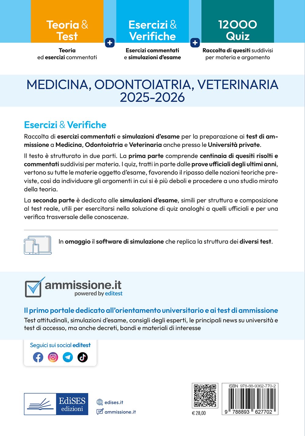 Editest Medicina, Odontoiatria, Veterinaria. Esercizi & Verifiche E&V 1. Con software di simulazione