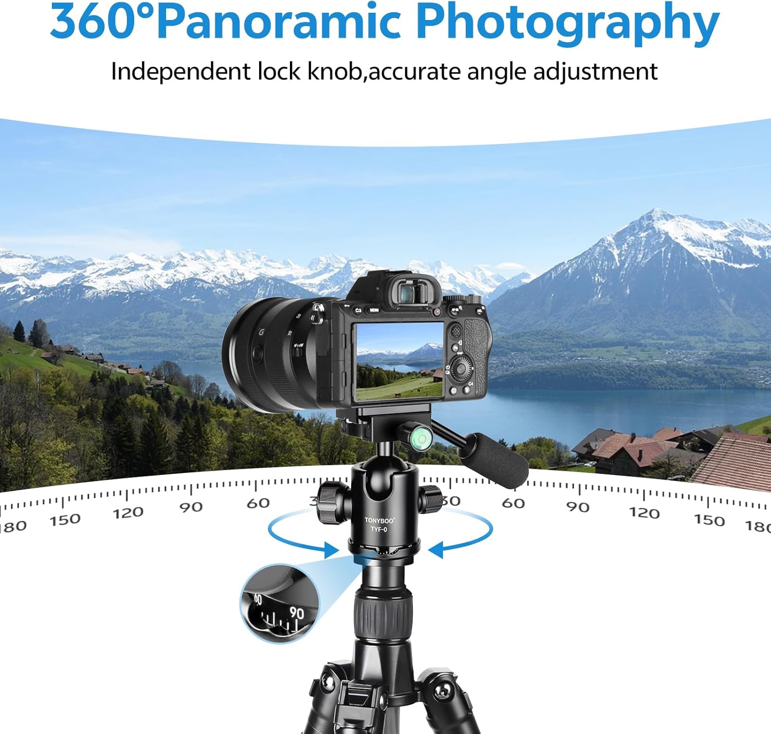 TONYBOO TYF-0 Ball Head with Handle,36mm Camera Tripod Ball Head with Arca Swiss Quick Release Plate & Bubble Level,360° Panoramic Head for Tripod, Monopod,DSLR Camera,Birdwatching, Load 17.6lbs/8kg