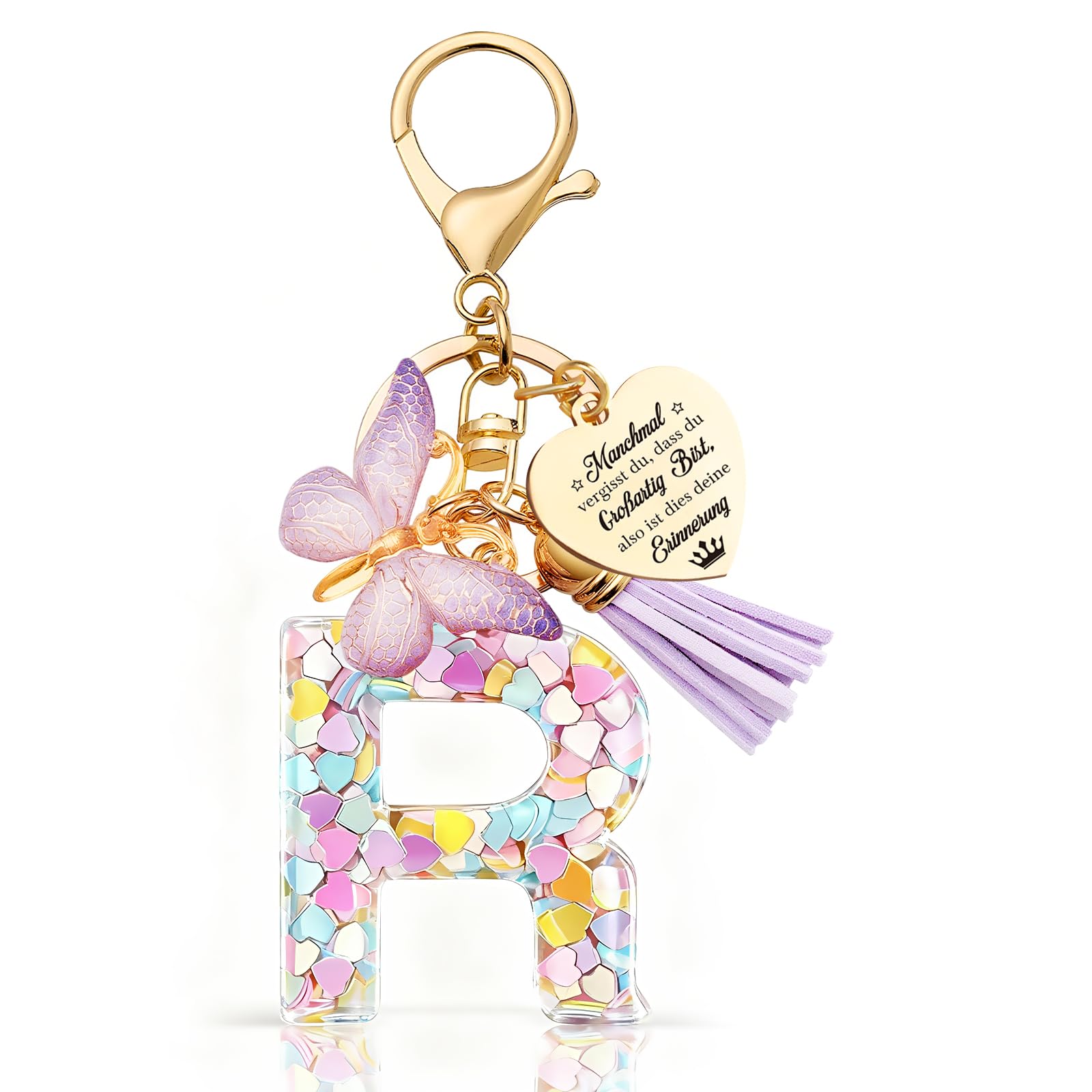 Anruzon Schlüsselanhänger Mädchen - Buchstabe Schlüssel - Anhänger Schmetterling Schlüsselanhänger - Weihnachten - Einschulung Geschenk - Keychain Geschenk für Kinder, Mädchen, Frauen