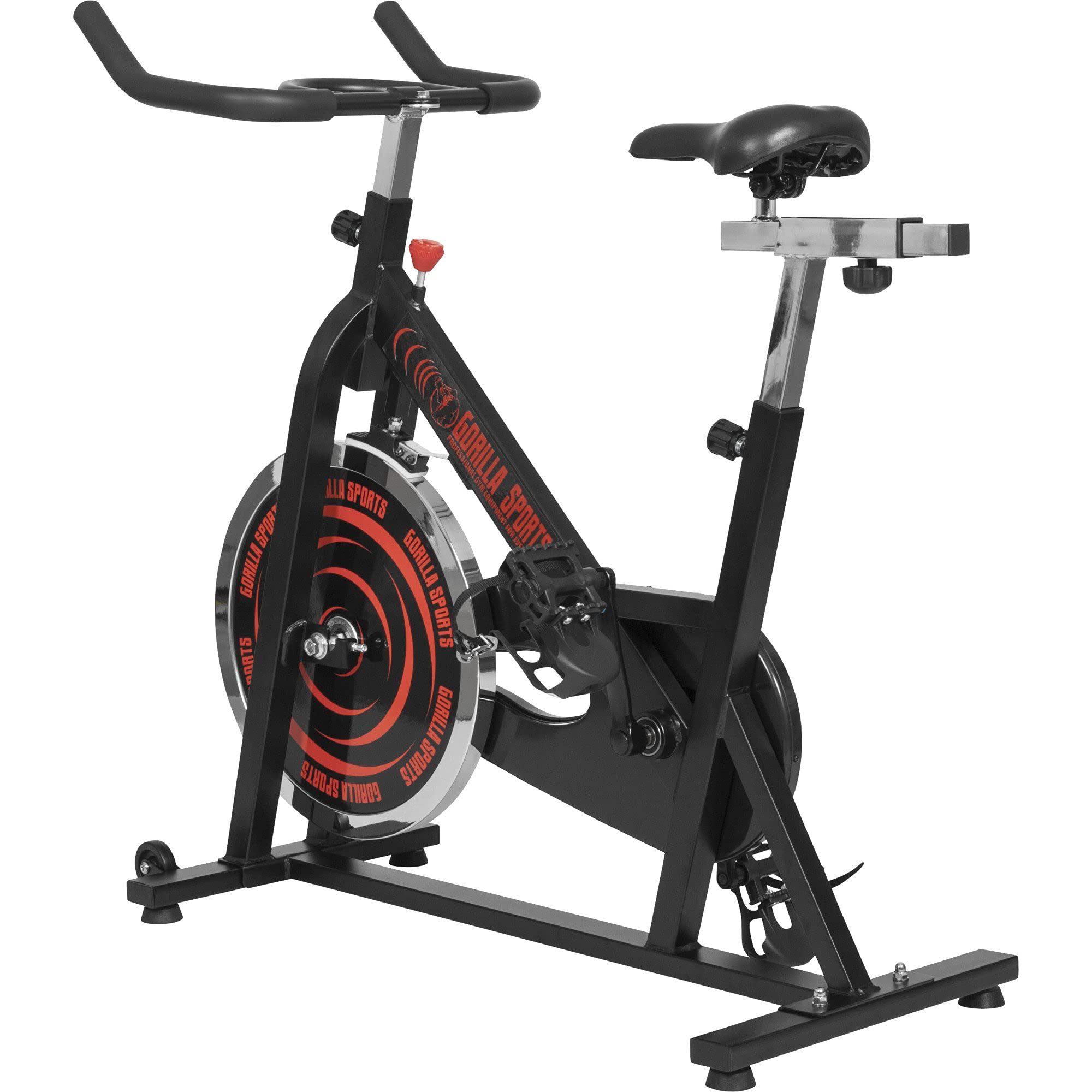 GORILLA SPORTS® Indoor Cycling Bike mit 13-kg-Schwungrad, bis 110 kg | Stufenloser Widerstand, 11-fach verstellbarer Sattel und 5-fach verstellbarer Lenker, Kettenantrieb für Home-Gym und Cardio