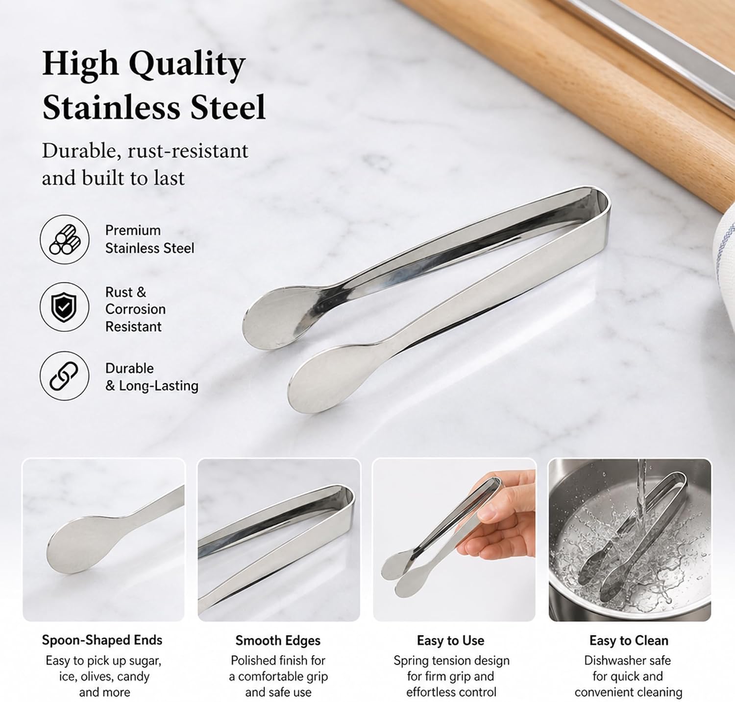 3 Pack Small Sugar Tongs, Mini Stainless Steel Kitchen Serving Tongs for Ice, Tea Party, Coffee Bar, Soda Bar Supplies (3, Silver) image 4