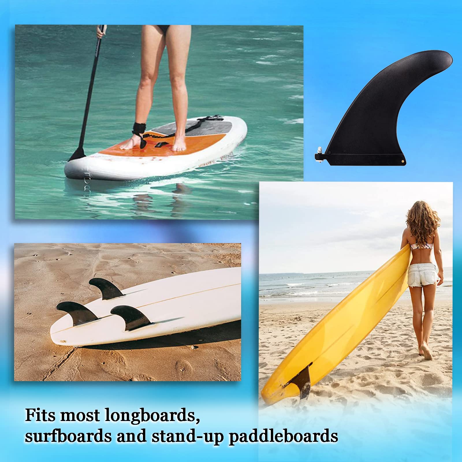 Aleta de Tabla de Surf de Nylon, Quilla Central para Tablas Largas, Kayak Inflable y Tabla SUP (Negro)