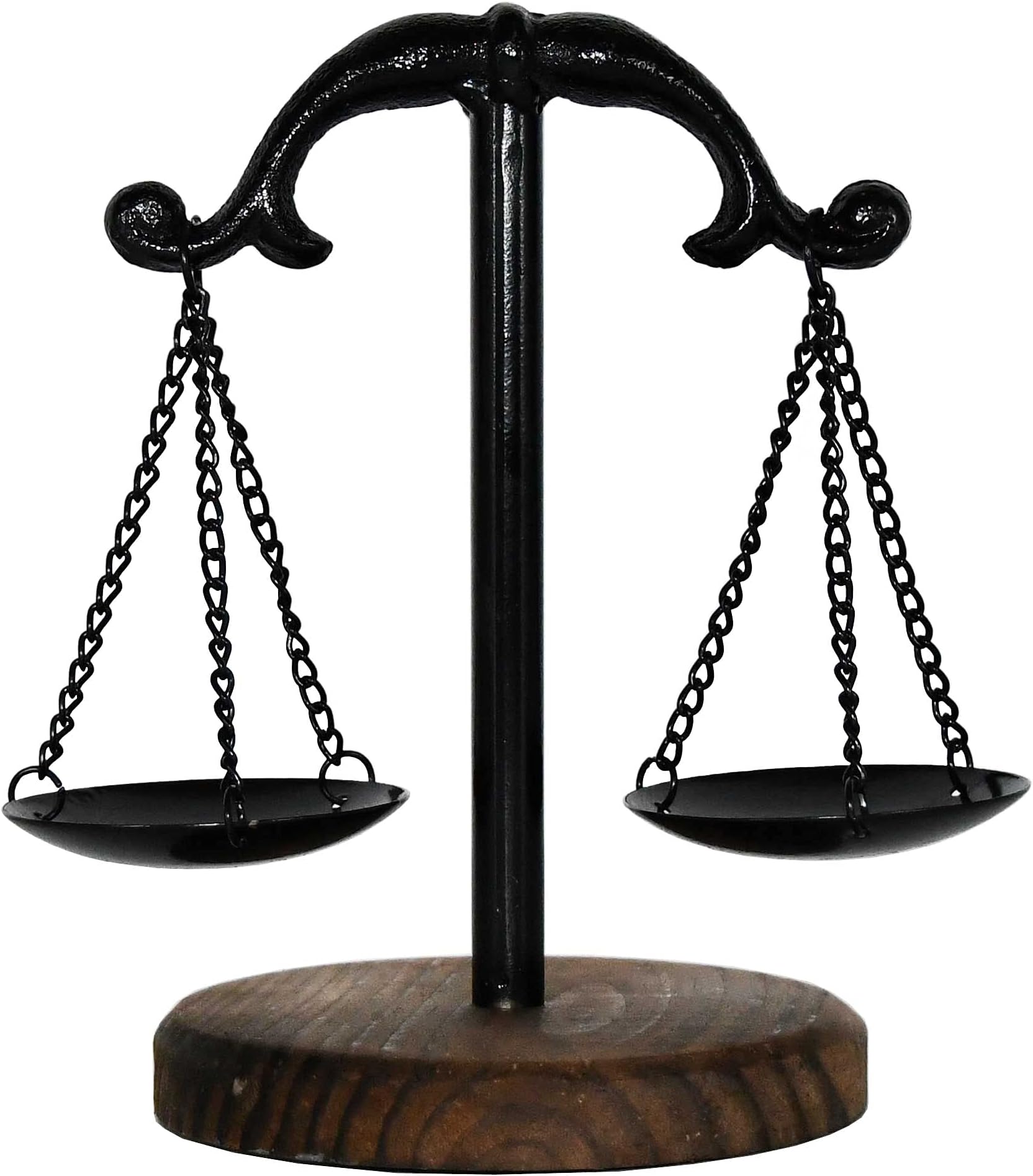 Owlgift Vintage Style Metal Libra Jewelry Towers Tray w/Wooden Base Cosmetic Organizer Storage, Lawyer Scale of Justice, Farmhouse Candleholder, Home Décor Antique Weight Balancing Scale – Black
