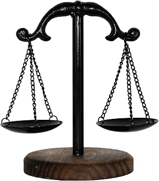 OwlGift Vintage Style Metal Libra Jewelry Towers Tray w/Wooden Base Cosmetic Organizer Storage, Lawyer Scale of Justice, Farmhouse Candleholder, Home Decor Antique Weight Balancing Scale Black