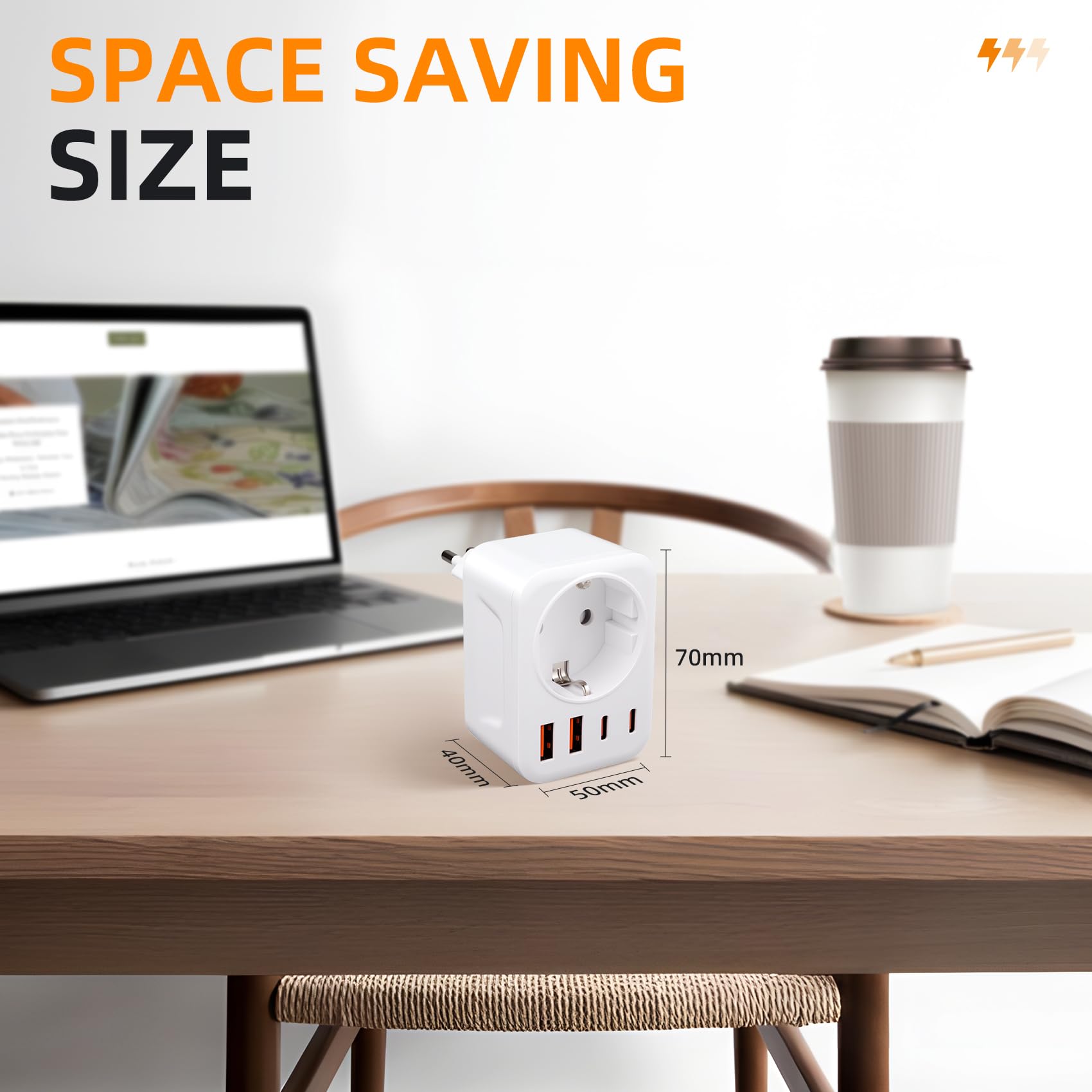 Adaptateur Prise Italien avec 1 Prise CA, 2 Ports USB-A et 2 Ports USB-C (3,4 A) Adaptateur de Prise de Voyage de Type L FR vers IT pour l'Uruguay, Le Chili, l'Éthiopie, l'Italie, la Libye, la Syrie