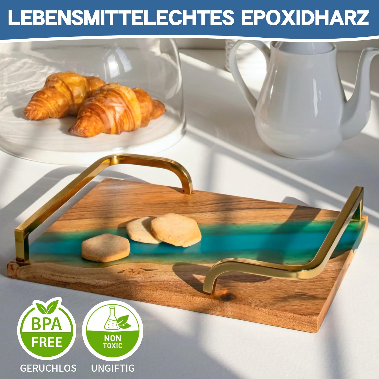 Zestaw żywicy epoksydowej dla początkujących, 2000 ml, współczynnik 1:1, do majsterkowania, biżuterii, rzemiosła tumblerskiego, stołów rzecznych, z foremkami, 6 pigmentów (1000 ml x 2)