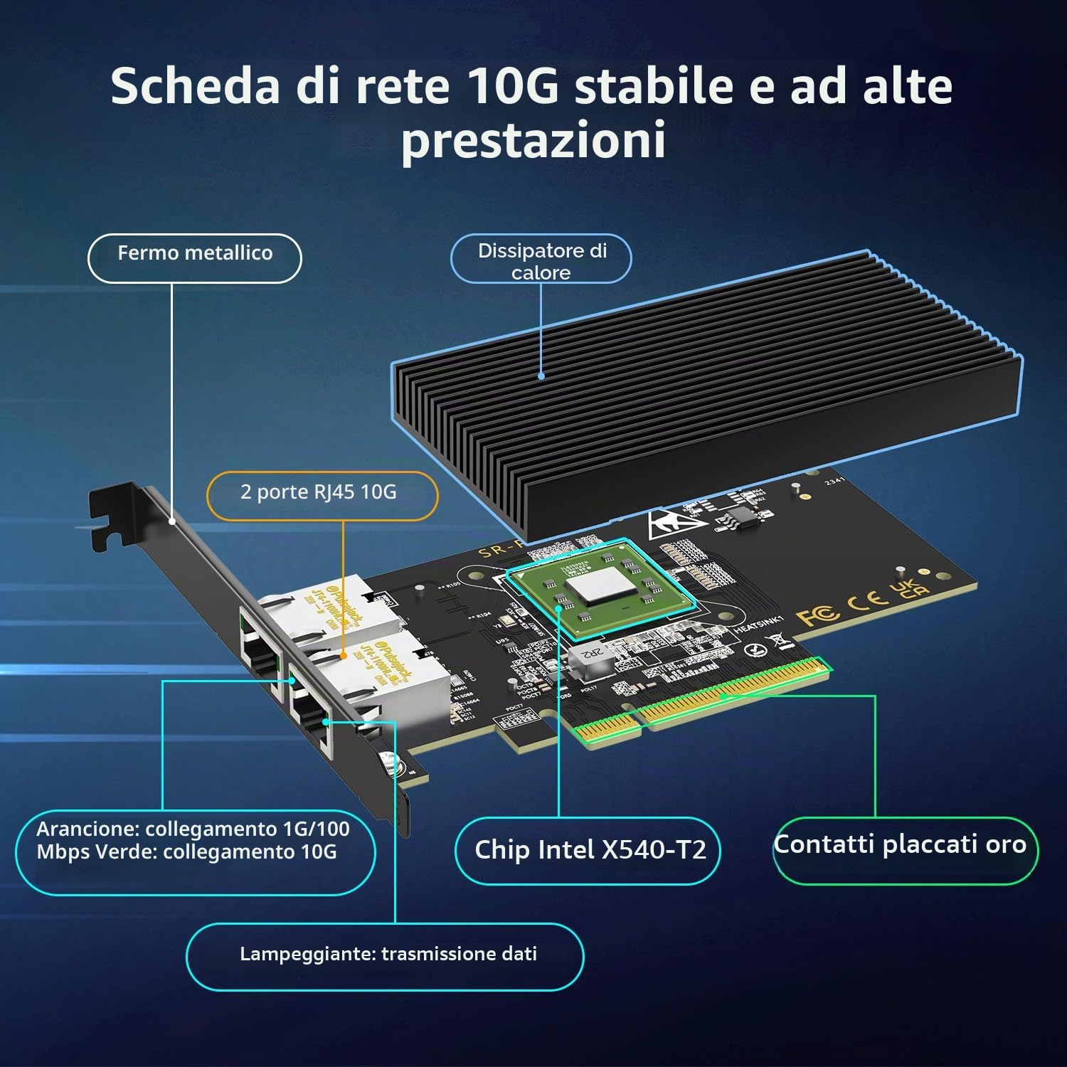 10Gb Dual LAN Base-T PCI-e Network Card, Intel X540 Controller, NICGIGA 10Gbps Ethernet Adapter, 2 * 10Gbe RJ45 Port, 10G NIC Card, Support Windows/Windows Server/Linux/Vmware/ESX