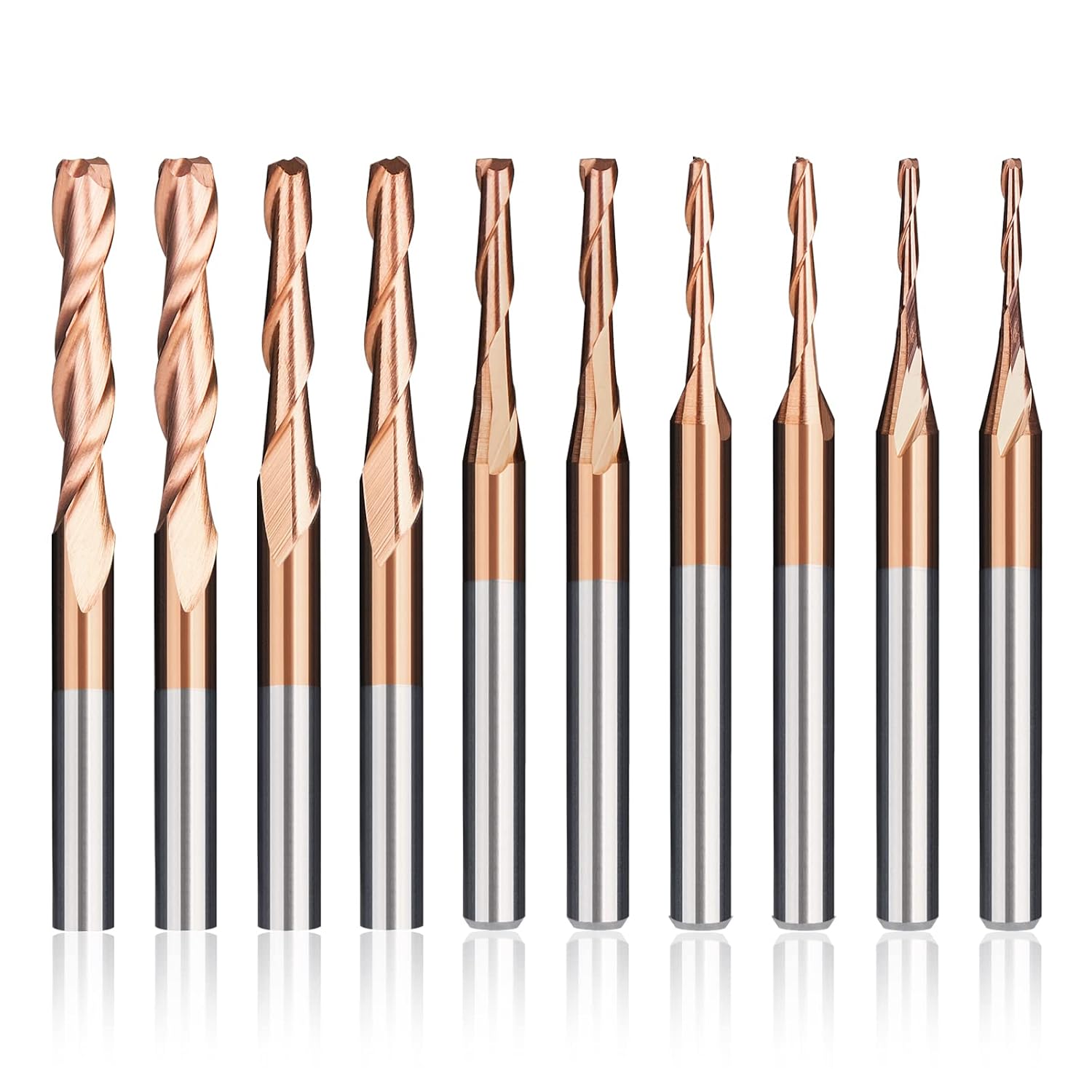 10pcs TiCN Coated Flat Nose CNC Router Bits, 1/8" Shank 2-Flute Spiral Router Bits End Mills for CNC Router Machine Carbide Milling Cutter Wood Cutters Tools| Cutting Diameter 1/1.5/2/2.5/3.175mm