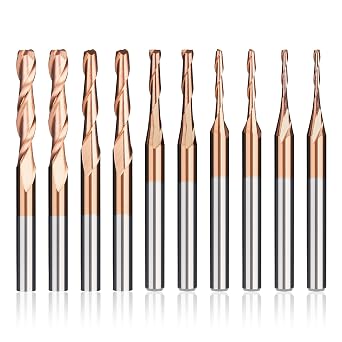 10pcs TiCN Coated Flat Nose CNC Router Bits, 1/8" Shank 2-Flute Spiral Router Bits End Mills for CNC Router Machine Carbide Milling Cutter Wood Cutters Tools| Cutting Diameter 1/1.5/2/2.5/3.175mm