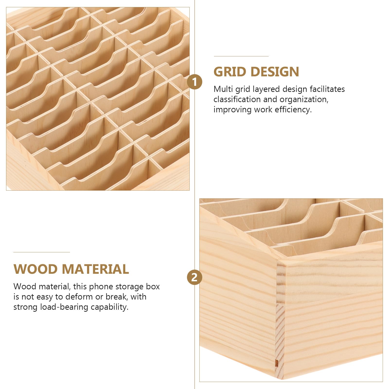 Abaodam Scatola Portaoggetti in Legno Organizer da Tavolo Supporto per Cellulare da Scrivania Contenitore da Scrivania Scomparti Multipli Accessori per Casa