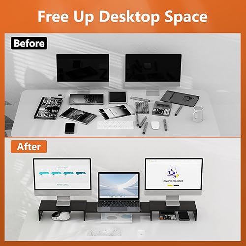 Miniatura 3 de Elevador de monitor triple, elevador de monitor extra largo para 1 2 3 monitores, soporte de monitor doble con longitud y ángulo ajustable,