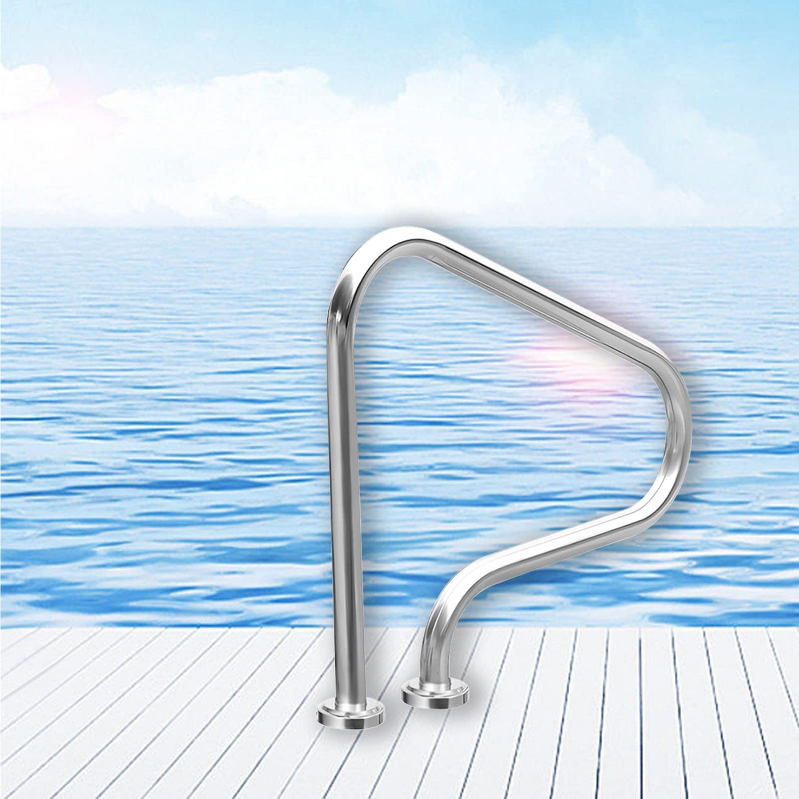 Swimming Pool Safety Hand Rail Pool Safety Handrail for Inground Swimming Pool, Stainless Steel Silver Pools Handrail Stair Railing, 31.5 X 31.5 Inches Curved Spa Grab Bar