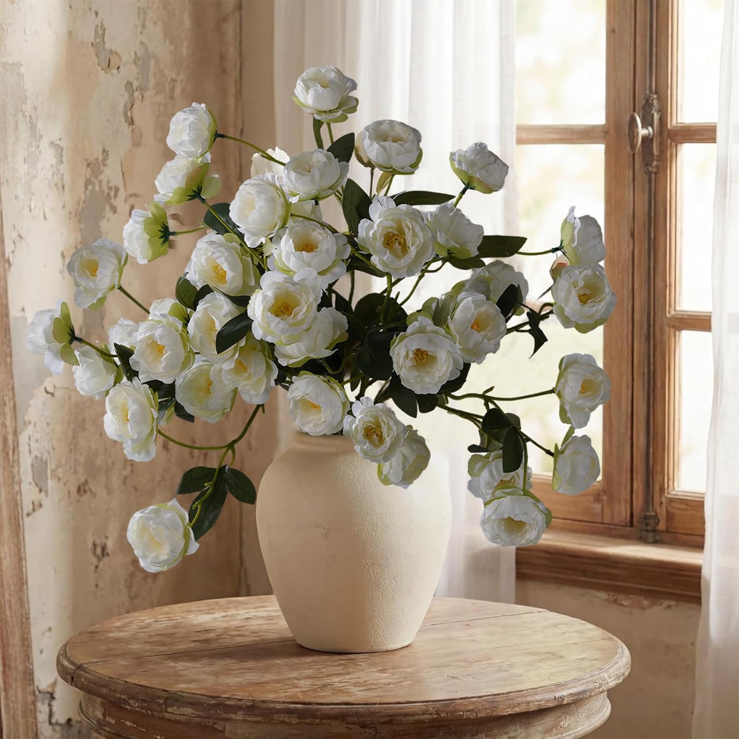 6 Pcs Peonies Artificial Flowers Faux Peony Stems for Vase 30" White Fake Peonies Branches for DIY Bouquet Centerpieces Wedding Arrangements Shower Office Decor