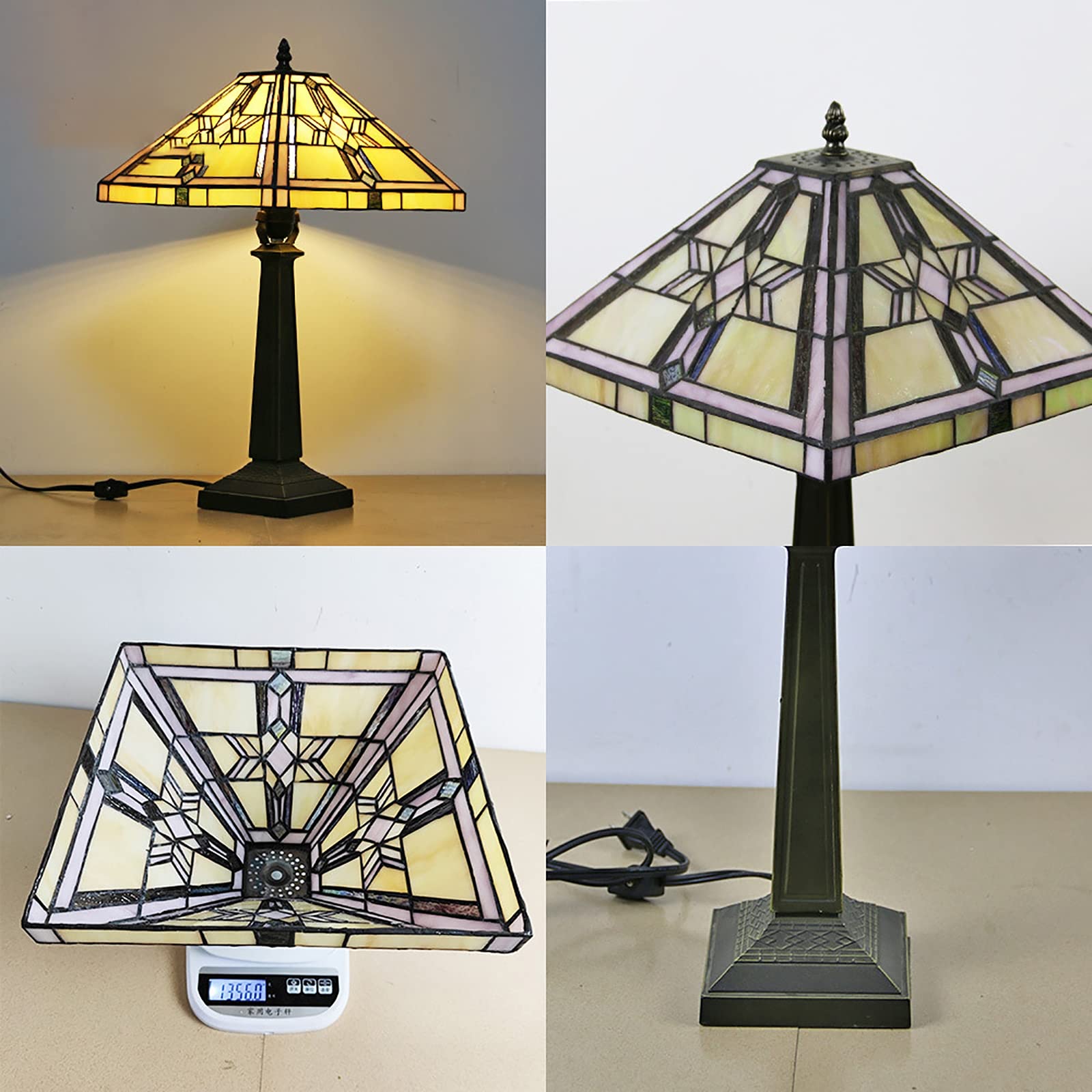 Lampada da scrivania in Stile Pastorale Lampada da Tavolo Tiffany Lampada da Lettura Paralume in Vetro colorato Giallo Base in Lega per Soggiorno Camera da Letto,A Needed