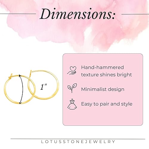 Miniatura 4 de Thin Hammered Hoop Earrings, Elegant Geometric Solid Sterling Silver, Gold Filled, and Rose Gold Filled for Women by Lotus Stone Jewelry (Gold, Med