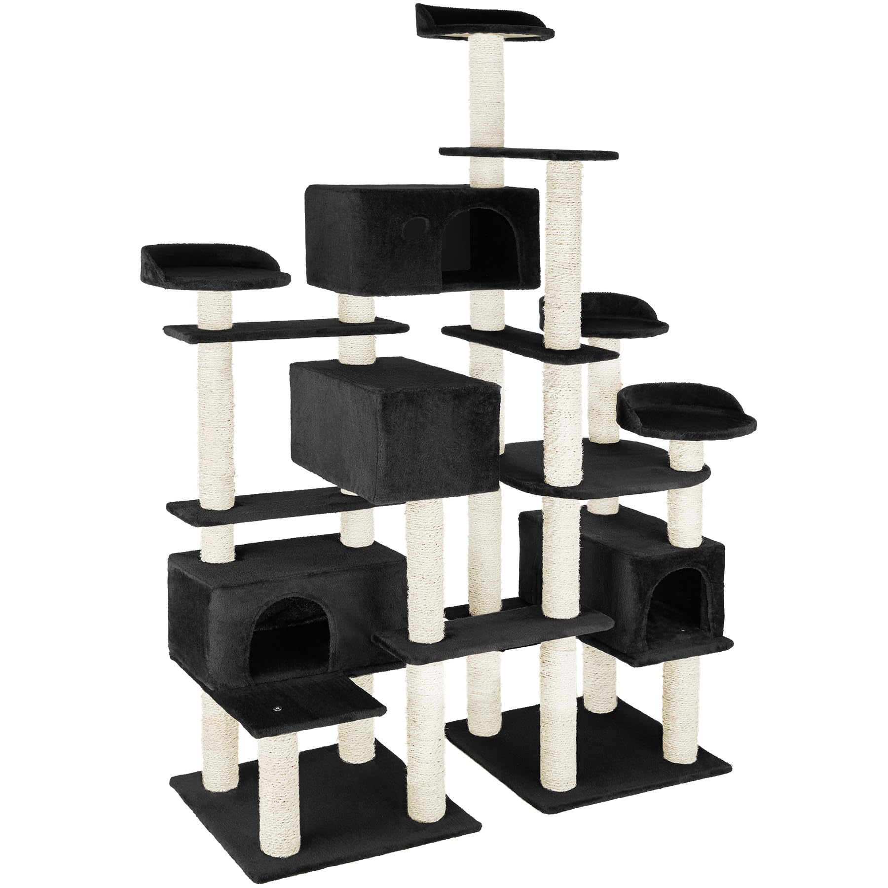tectake® Arbre à Chat XXL Griffoir 214 cm, 4X Maison pour Chats 4X Lit pour Chat Jeux Appartement Accessoire Chats avec Couchage Grattoir Chat Etagere