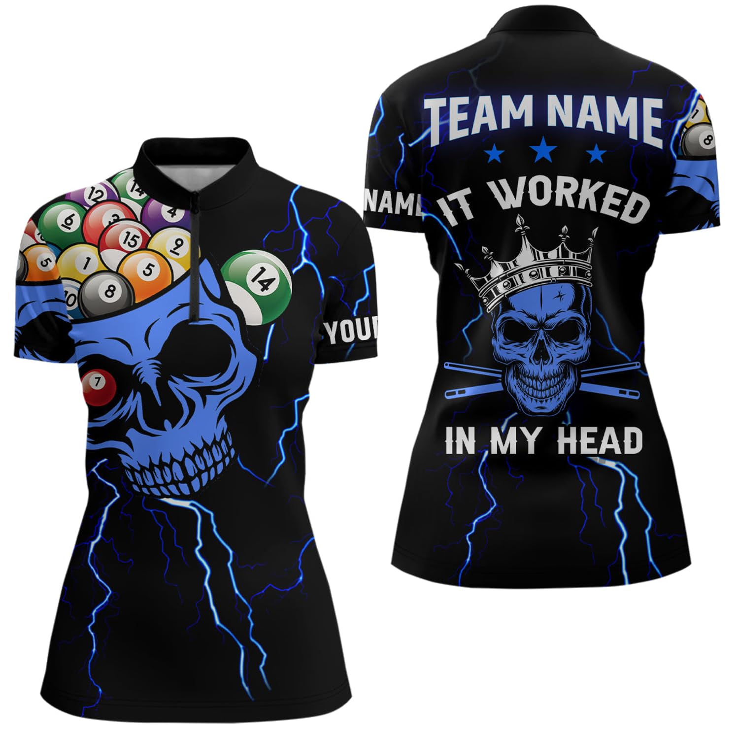 Personalized It Worked in My Head 3D Skull Printed Billiards Women Quarter Zip Shirts Black T0733