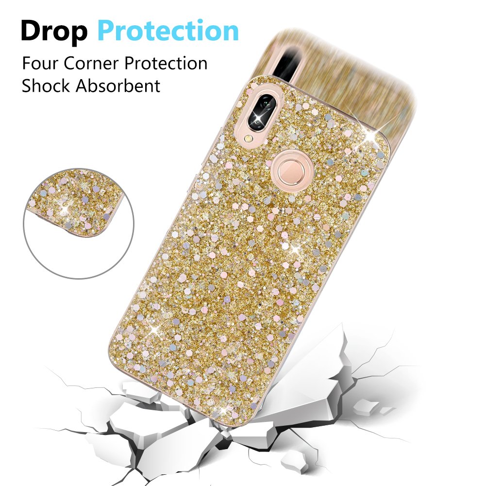 OKZone Huawei P20 Lite Hülle – Glitzer TPU Silikon Case Mit Bling Design, Rosa – Inkl. Displayschutzfolie