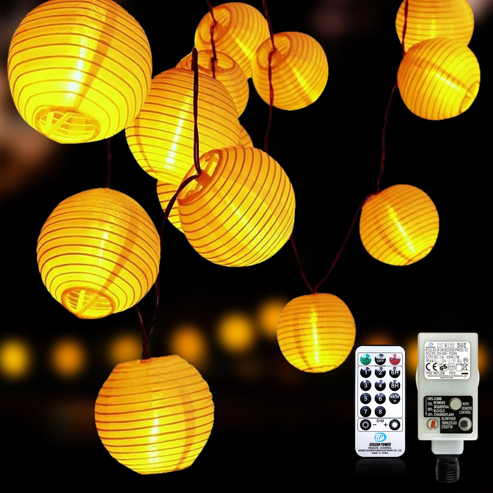 Auting Lichterkette Lampions Außen/Innen, 5 Meter 20 LED Laternen 8 modi Lichterkette Lampion mit Fernbedienung Memoryfunktion Timer Stecker Laterne für Garten, Hof, Hochzeit, Fest Deko (Warmweiß)