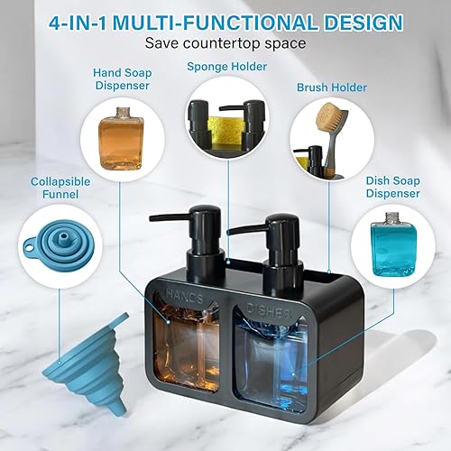 Miniatura 3 de Esby Juego de dispensador de jabón, dispensador de jabón para platos 4 en 1 para fregadero de cocina, dispensador de jabón de manos que ahorra