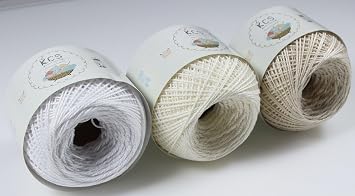 KCS 3 Balls of 50 gram Mercerized Pearl Cotton Crochet Needlework Embroidery Yarn (Snow White+Winter White+Cream, Size 5)