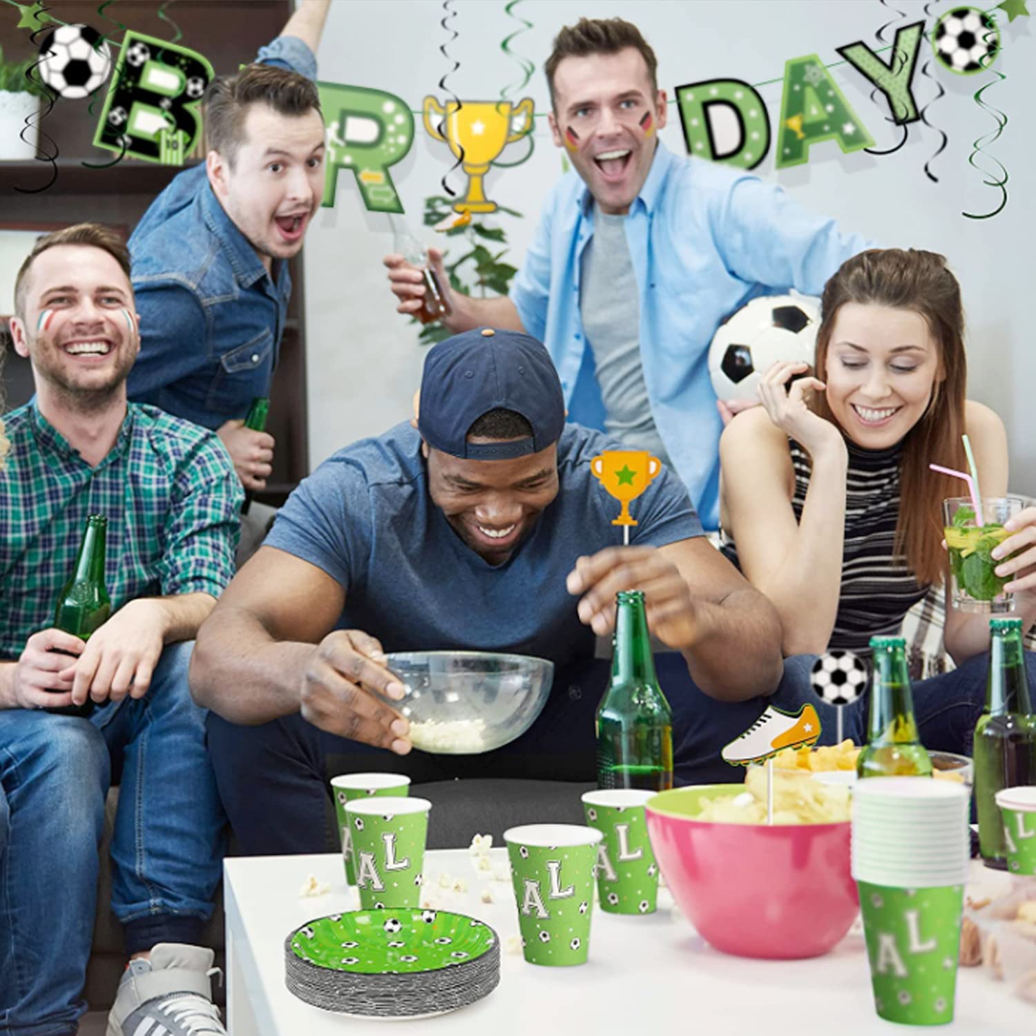 Set Decorazioni Compleanno A Tema Calcio - 86 Pezzi Per Feste Con Stoviglie E Banner - Foto 6