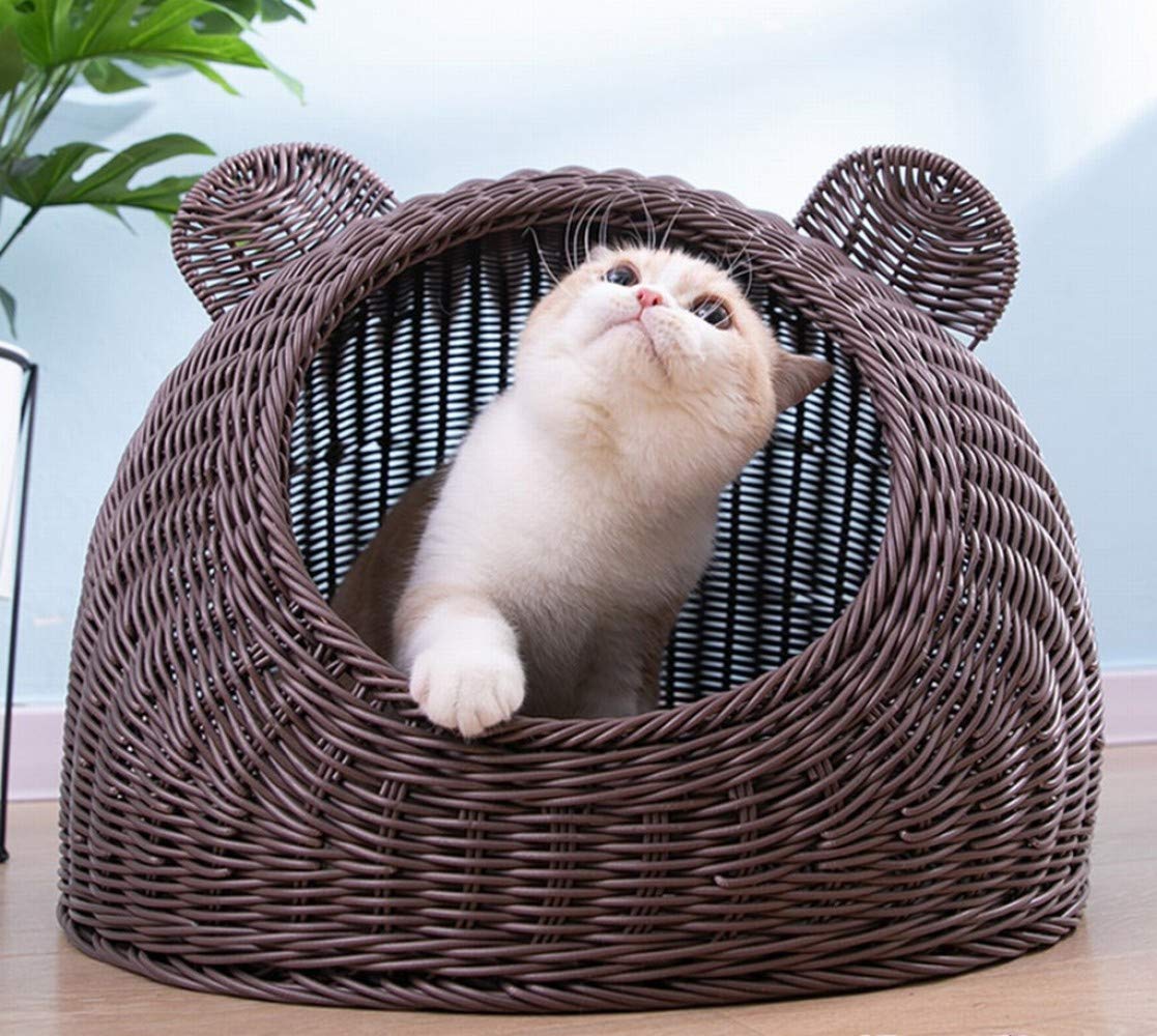 Niche litière en rotin lavable MU pour chat villa semi-fermée quatre saisons taille M