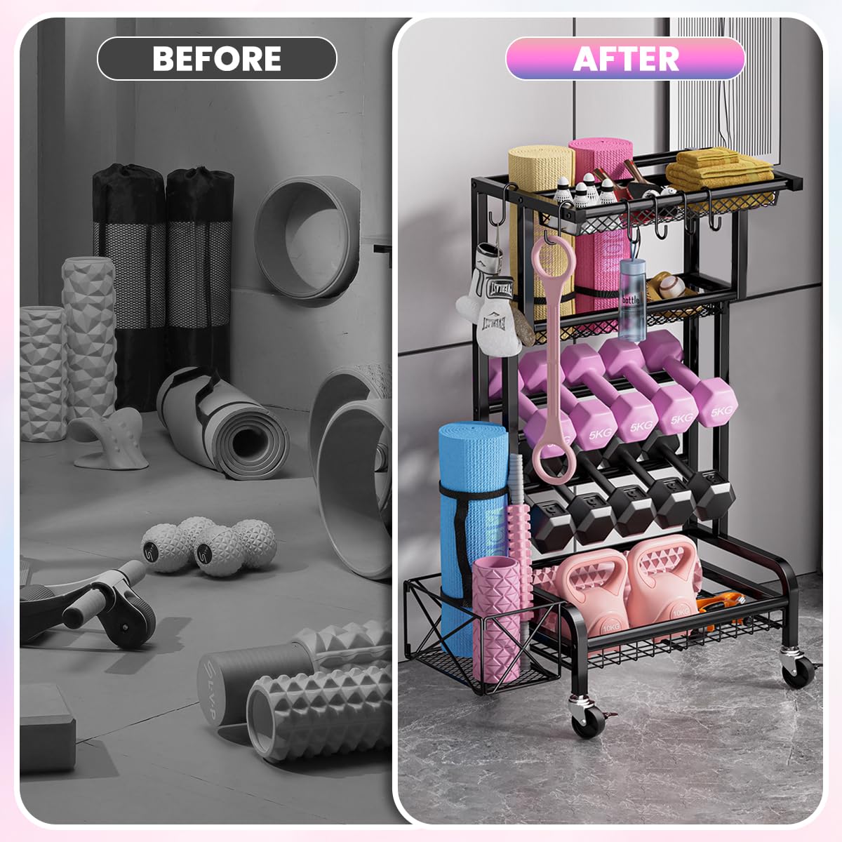 Support d'haltères Multifonction pour Haltères | Organiseur de Pour Haltères Avec 4 Roues Pivotantes, Applique Également à Kettlebells, Rouleau en Mousse