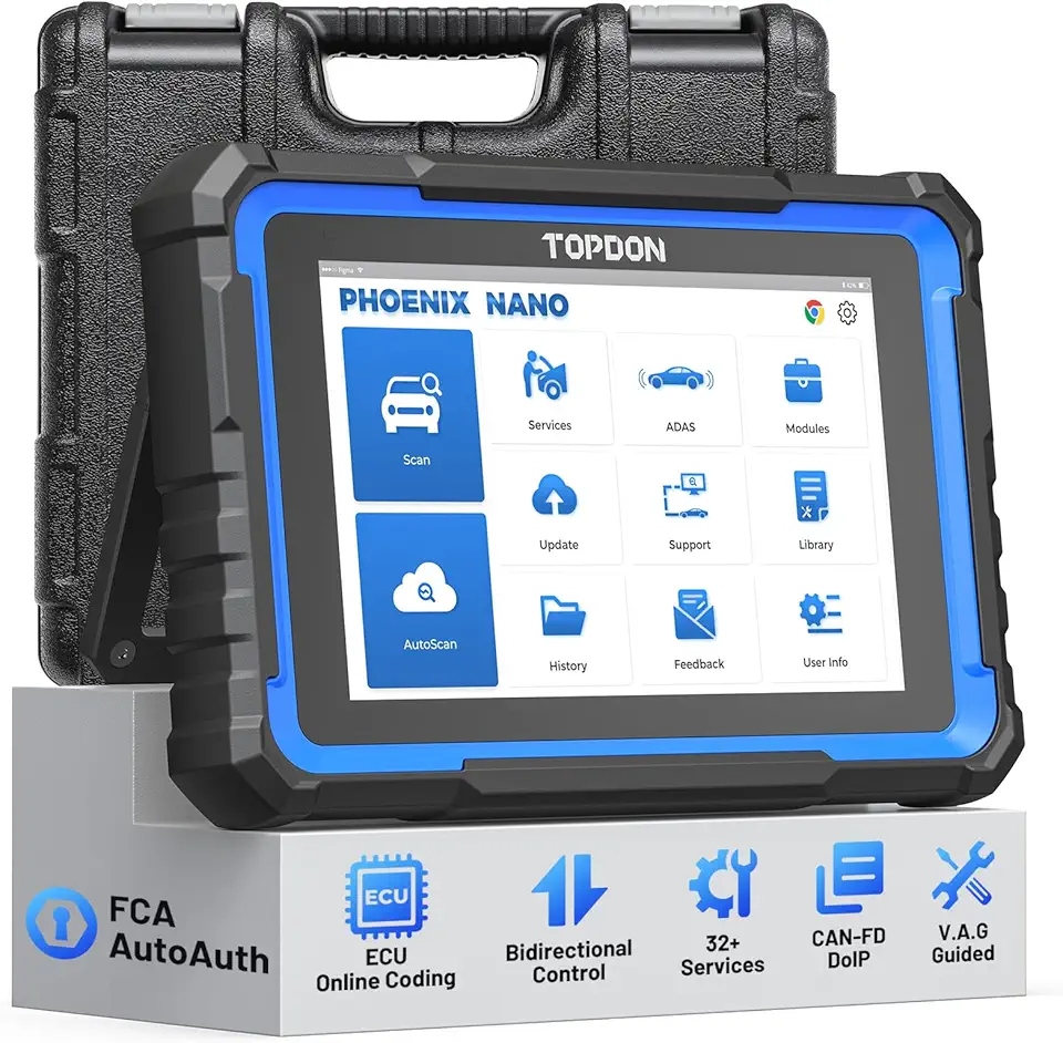 TOPDON OBD2 Diagnostic Machine Phoenix Nano, ECU Coding, Full System Diagnostics, Active Testing, Over 32 Special Reset Functions, CAN FD and DoIP, 2 Years Free Updates