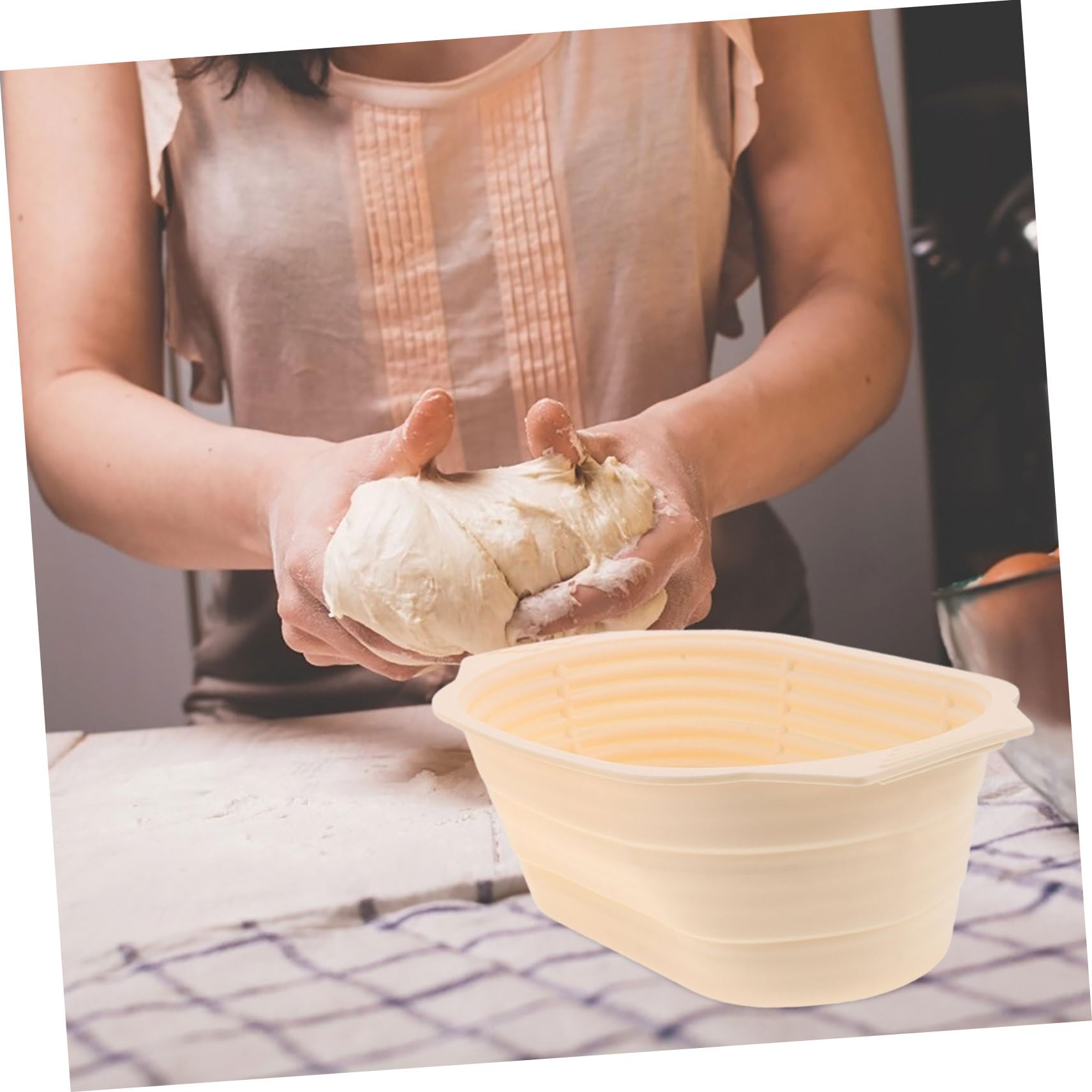 Juego de Cestas para Fermentar Pan Banneton de Silicona, 1 Set | Cuenco Redondo Plegable, Acero Inoxidable y Accesorios Incluidos, Uso Doméstico para Hornear Masa Madre