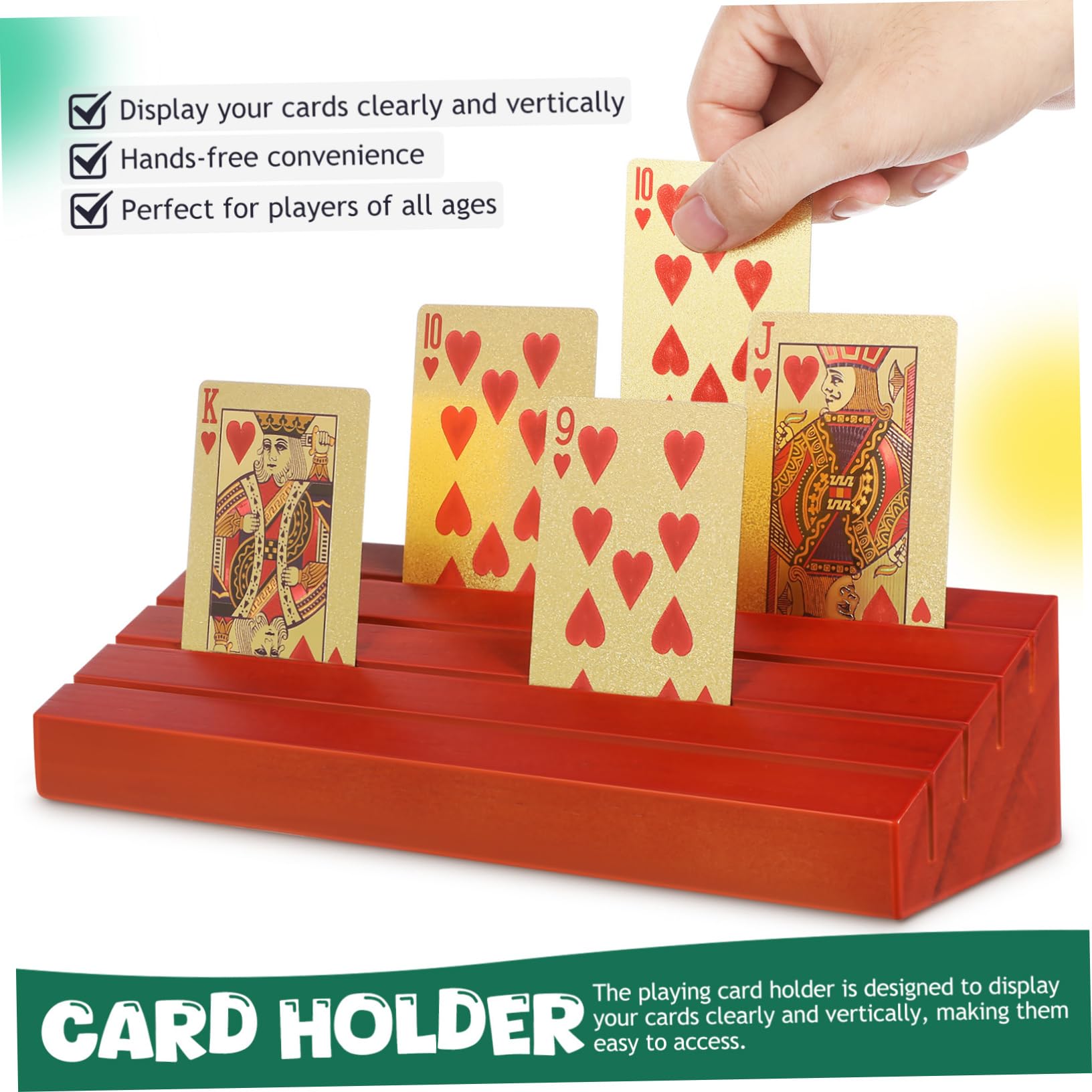 Kisangel 4piezas Base de Madera para Naipes Porta Cartas para Adultos Bandeja para Cartas para Mesa Bridge Fiestas