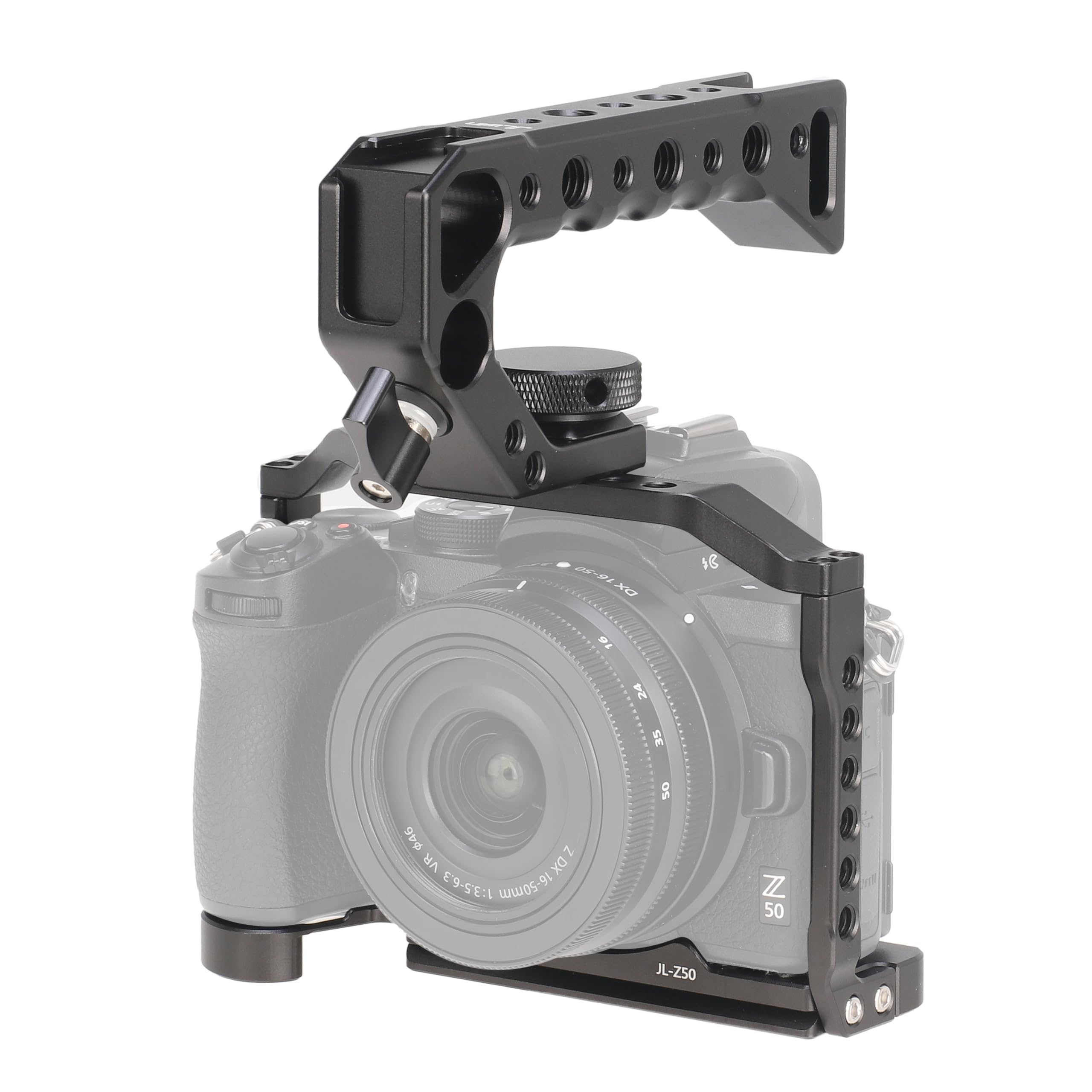 Hersmay Z50 Cage pour appareil photo avec poignée supérieure en aluminium pour Nikon Z50 avec libération rapide pour trépied Arca, griffe, rail NATO et trous de 6,35 mm et 9,5 mm