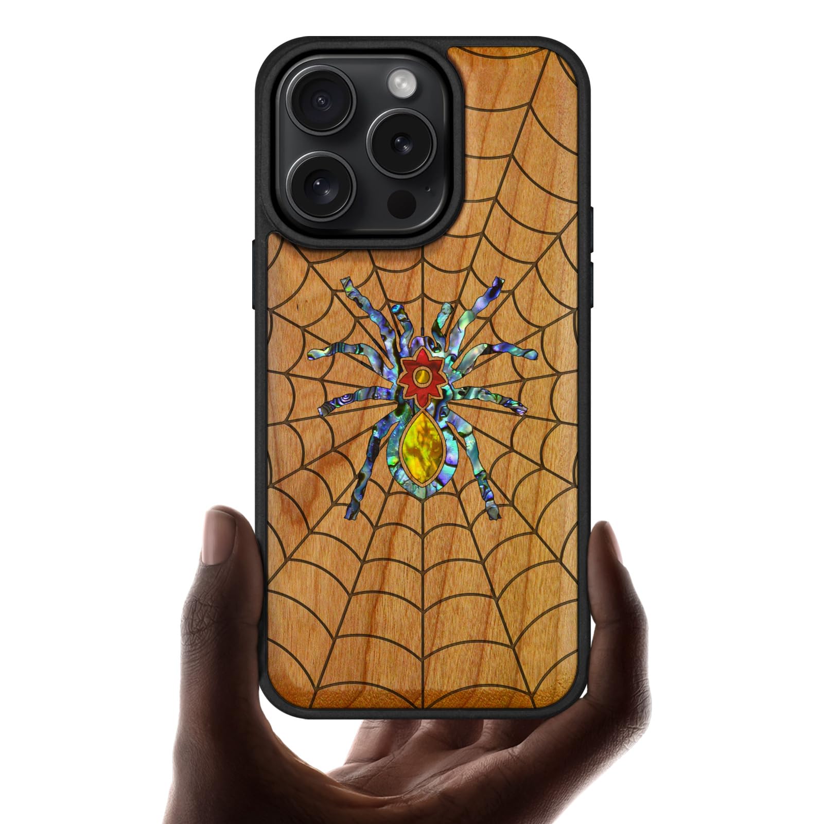 Carveit Magnetic Case for iPhone 16 Pro Case, Wood Artisan Engraved & Handmade Shell Inlaid, TPU Shockproof Cover, Compatible with MagSafe Wireless