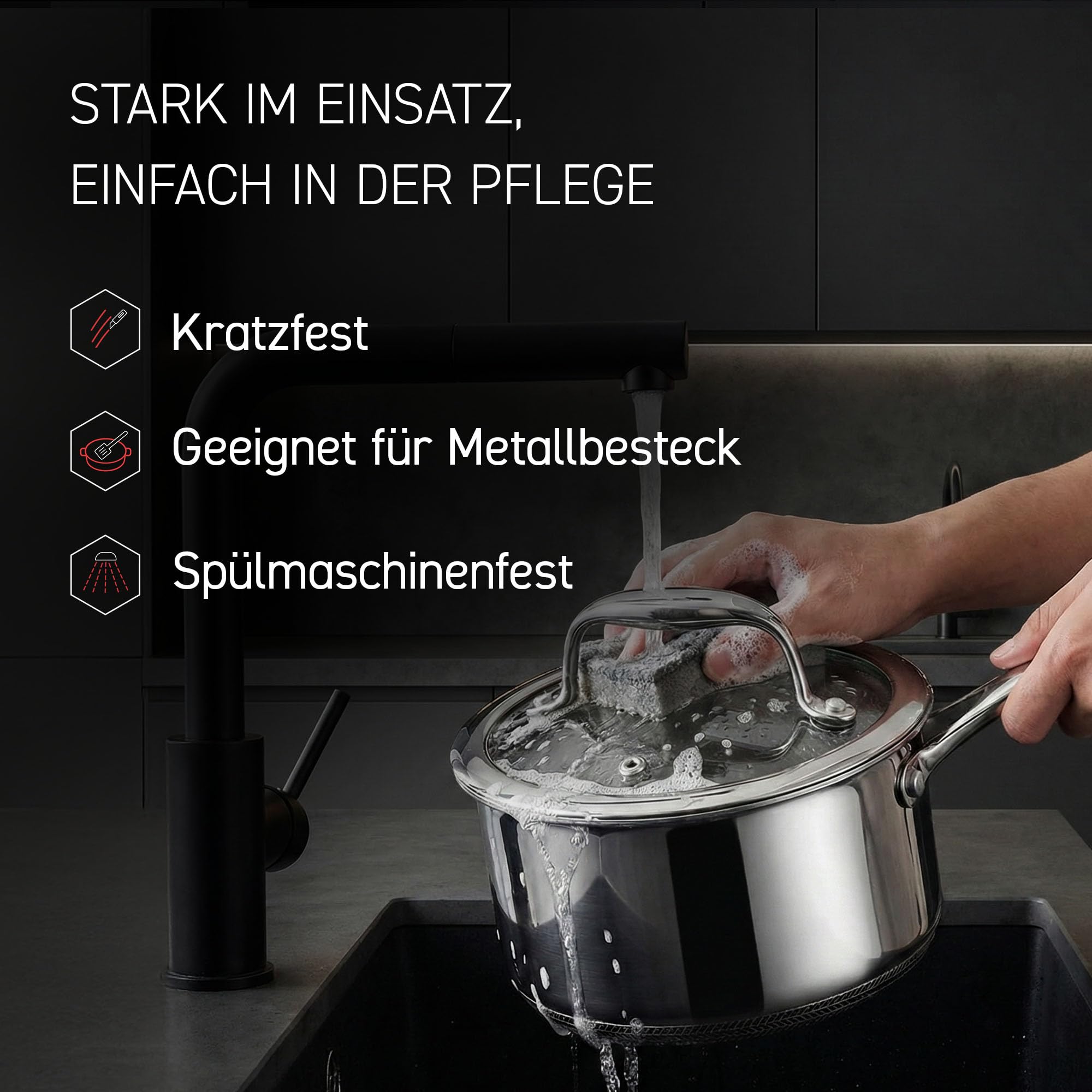 HexClad Hybrid-Topf mit Deckel 1 l – Kochtopf mit Deckel aus gehärtetem Glas – Suppentopf für alle Herdarten – Antihaftbeschichteter Topf mit Wabenstruktur – Stieltopf ofen- & spülmaschinenfest