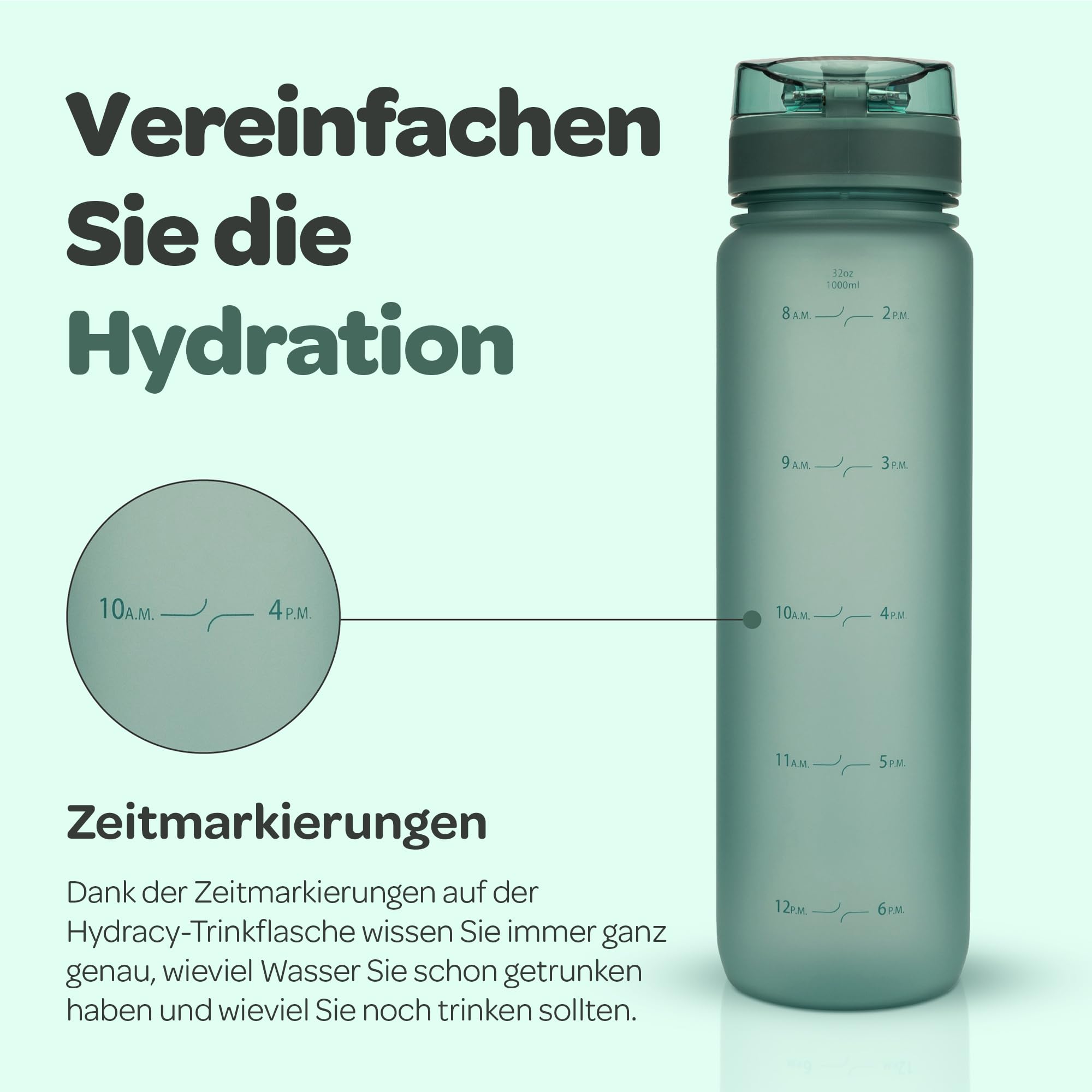 Hydracy Trinkflasche mit Fruchteinsatz - 1L Wasserflasche - BPA-freie Trinkflasche mit Zeitmarkierung Auslaufsichere Sportflasche - Kondensationsfrei für Sport und Outdoor