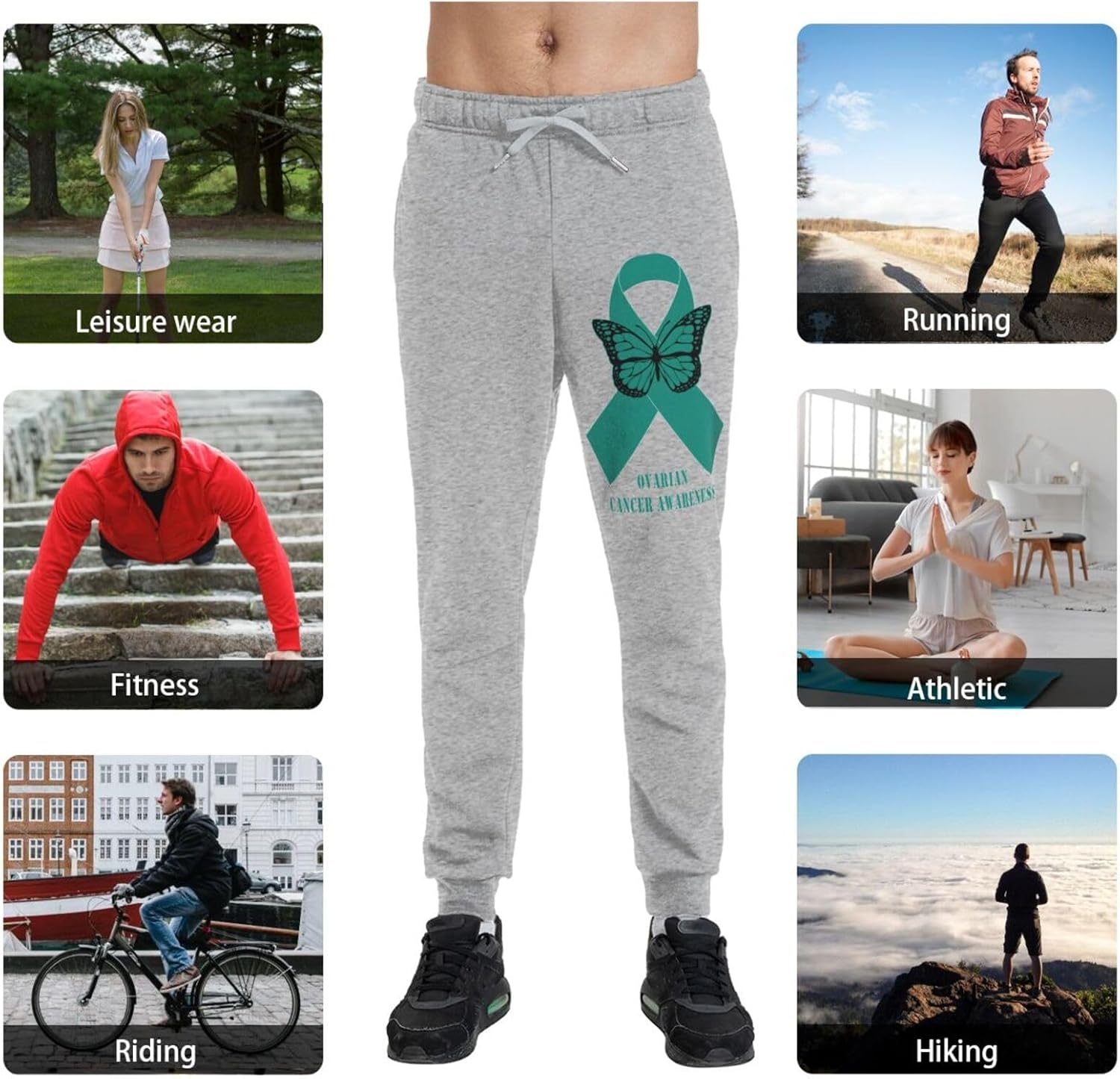 Ovarian Cancer Awareness Men's Long Pants Athletic Running Pants Sports Pants