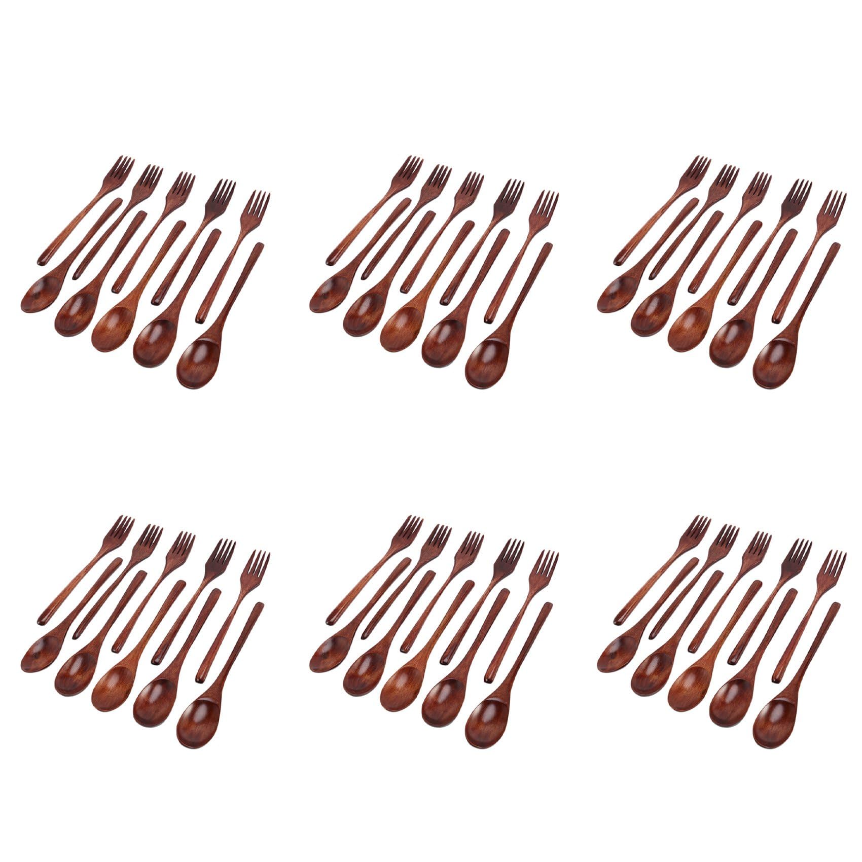 Hndhbfgrt 60 Pcs Wooden Spoons Forks Set Wooden Utensil Set Reusable Natural Wood Flatware Set for Cooking Stirring Eating