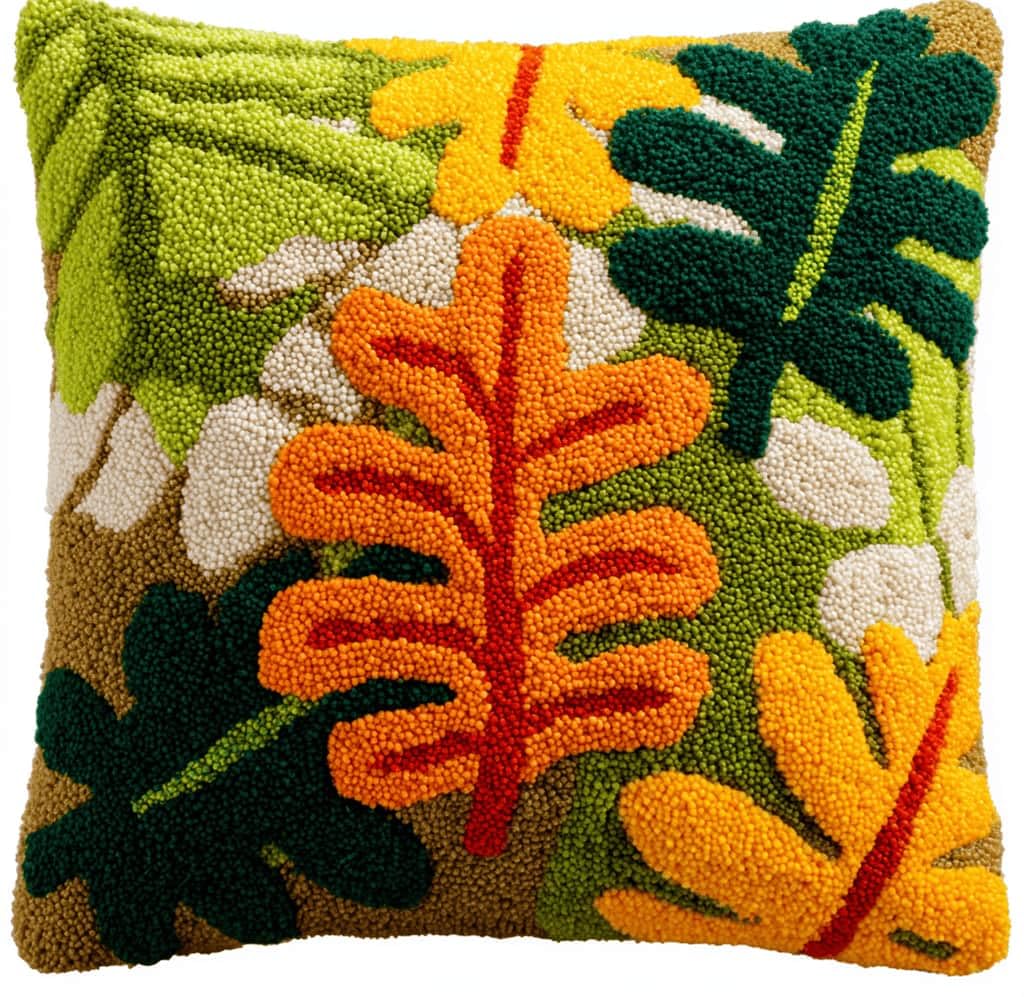 Kitquiver Latch Hook DIY Pillow Kit,Leaf Handmade Cushion Cover 43X43Cm