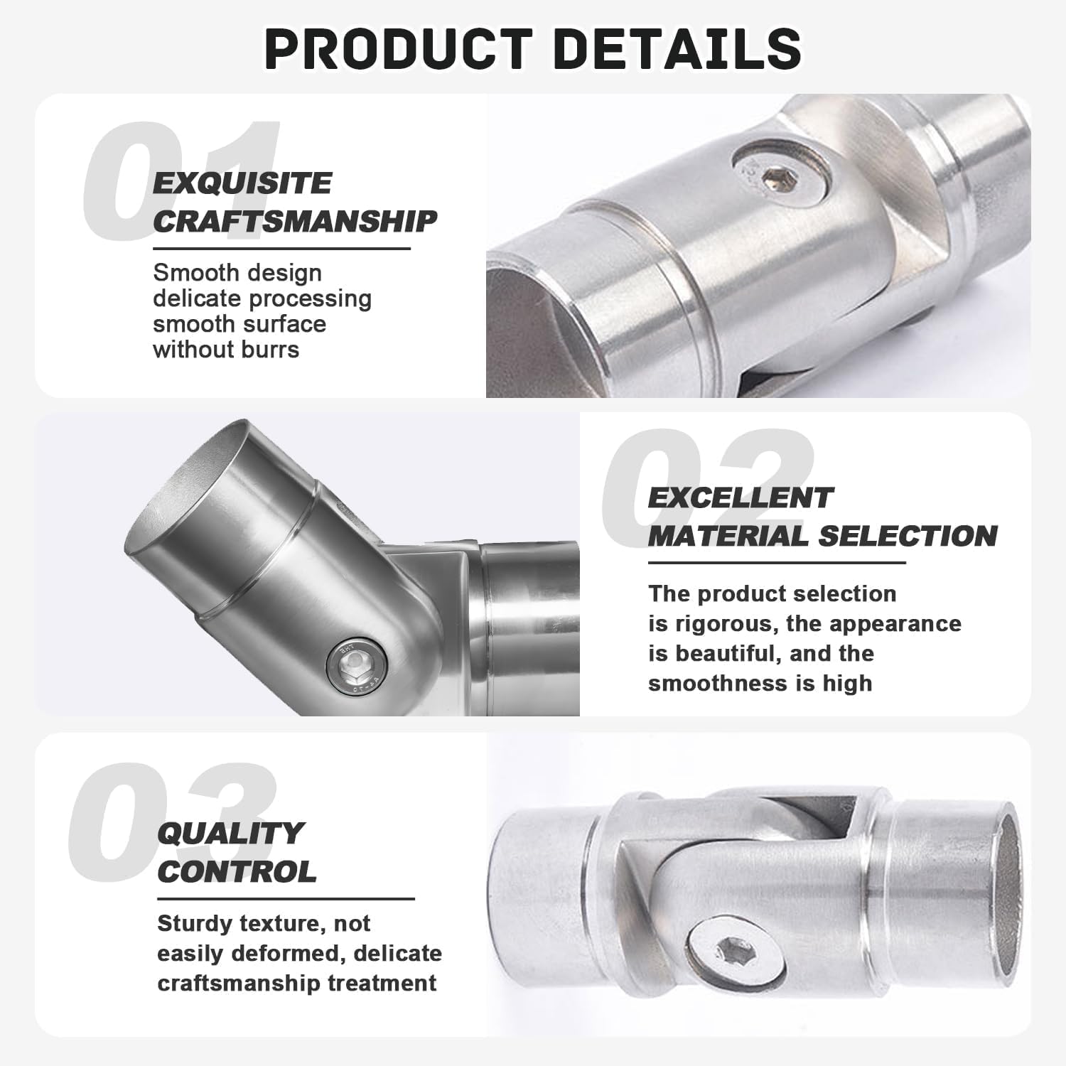 Conector Ajustable para Pasamanos de Acero Inoxidable 42.4 mm - Ángulo Regulable para Escaleras, Balcones y Exteriores, Fácil Instalación (2)