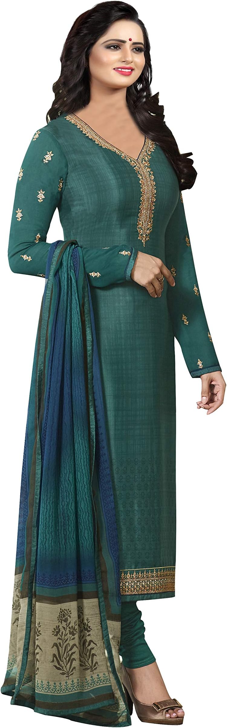 Womens Royal Crepe Straight Embroidered Semi Stitched Salwar Suit