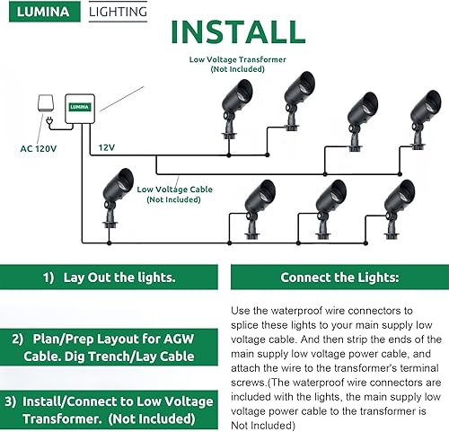 Miniatura 3 de Lumina Lighting Iluminación de paisaje de 5 W, luces de paisaje de 12 V, focos de paisaje de bajo voltaje, blanco cálido, impermeable, para