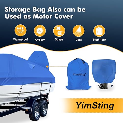 Miniatura 13 de Funda impermeable 1200D para lanchas, se adapta a barcos de bajo de 14 a 16 pies, casco V y tri-casco, lona resistente, color negro