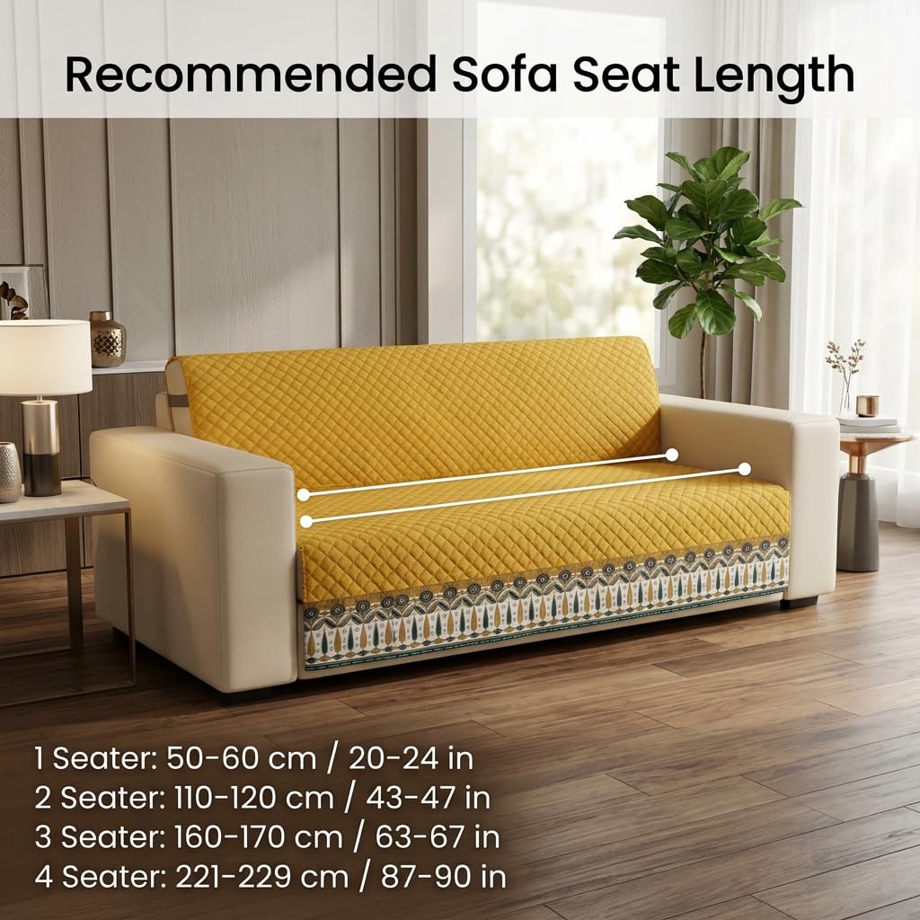 KINGLY Sofa Cover 3 Seater Fully Covered | Stretchable Anti-Slip Slipcover | Washable Furniture Protector | Mustard Yellow | Set of 2 | Seat & Back | 3