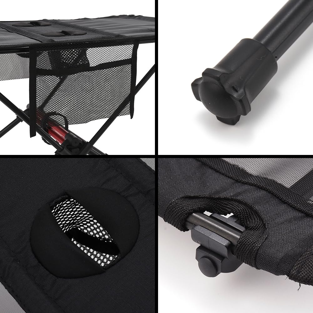 Blueshyhall Camping Table Folding, Small Beach Table Foldable with Drink Holder & Mesh Storage, Compact Camp Tent Side Table for Sand/Picnic/Tailgate/Boat/Travel