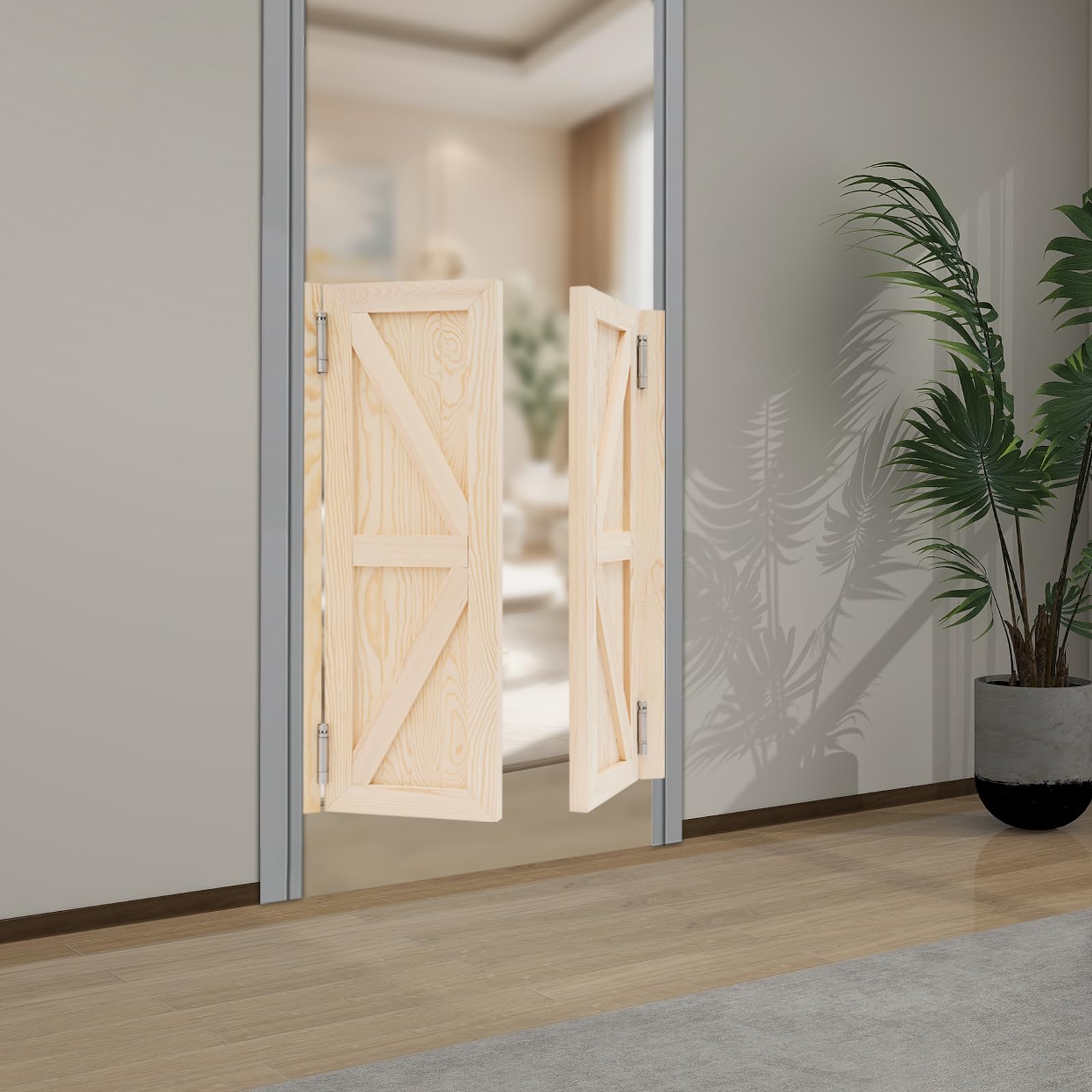 Puerta batiente, puerta oscilante, puerta oscilante de madera, puertas de madera para interiores, puerta corredera, puerta doble de madera de pino con patrón simétrico, adecuada para entrada, cocina