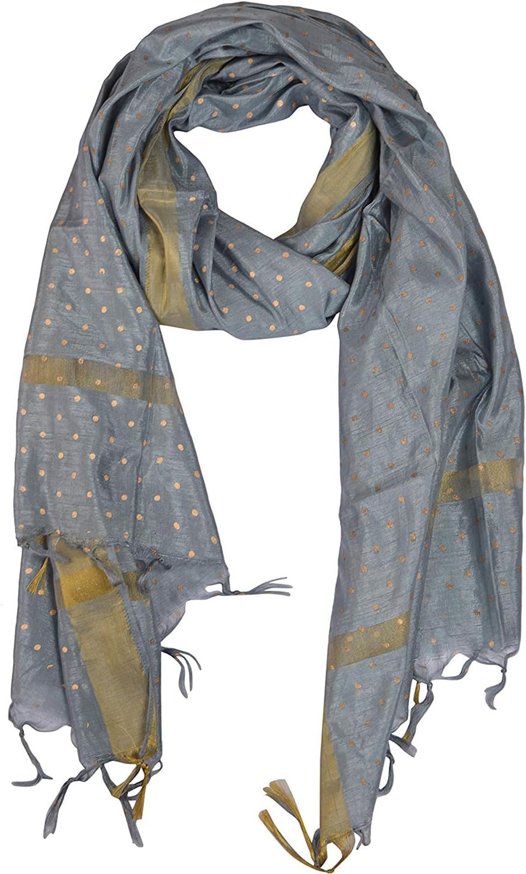 YOUTHQUAKE Golden Dot Printed Silk Dupatta for Womens & Girls With Latkan