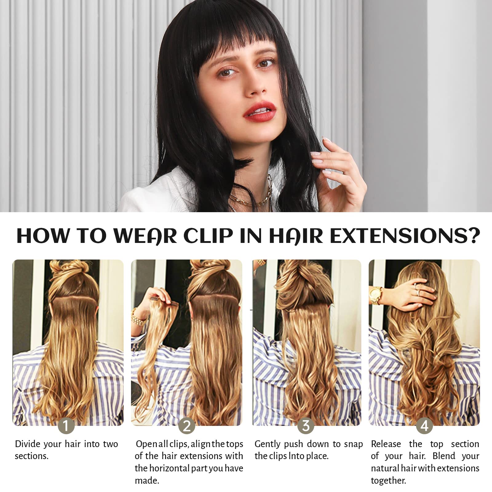 24” NATURAL BLACK 280 GRAMS 4 PEICE CLIP INS *NWT* 464-1745.jpg main image 3